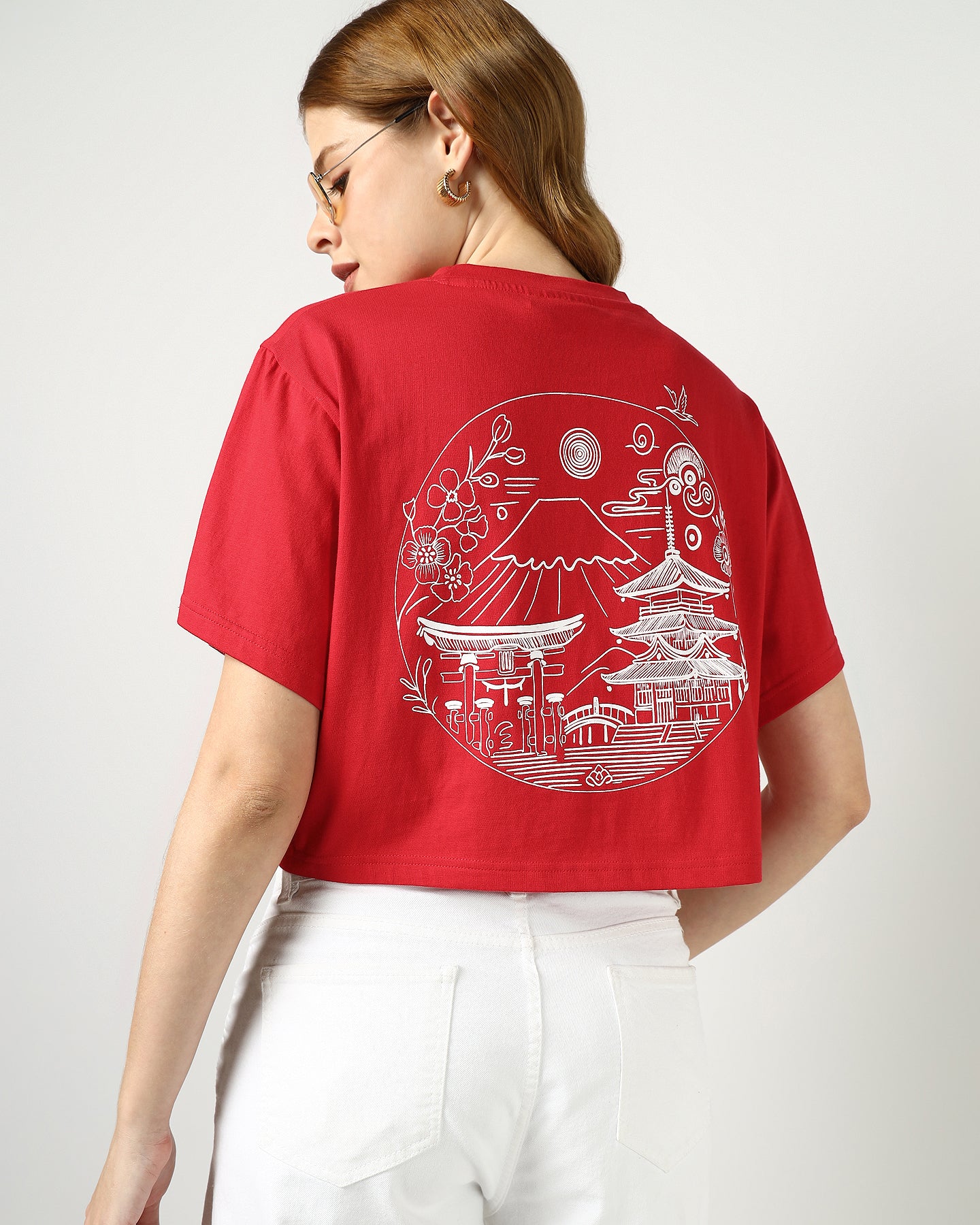 Women’s Red Crop Top with Japan City Back Print - 2994