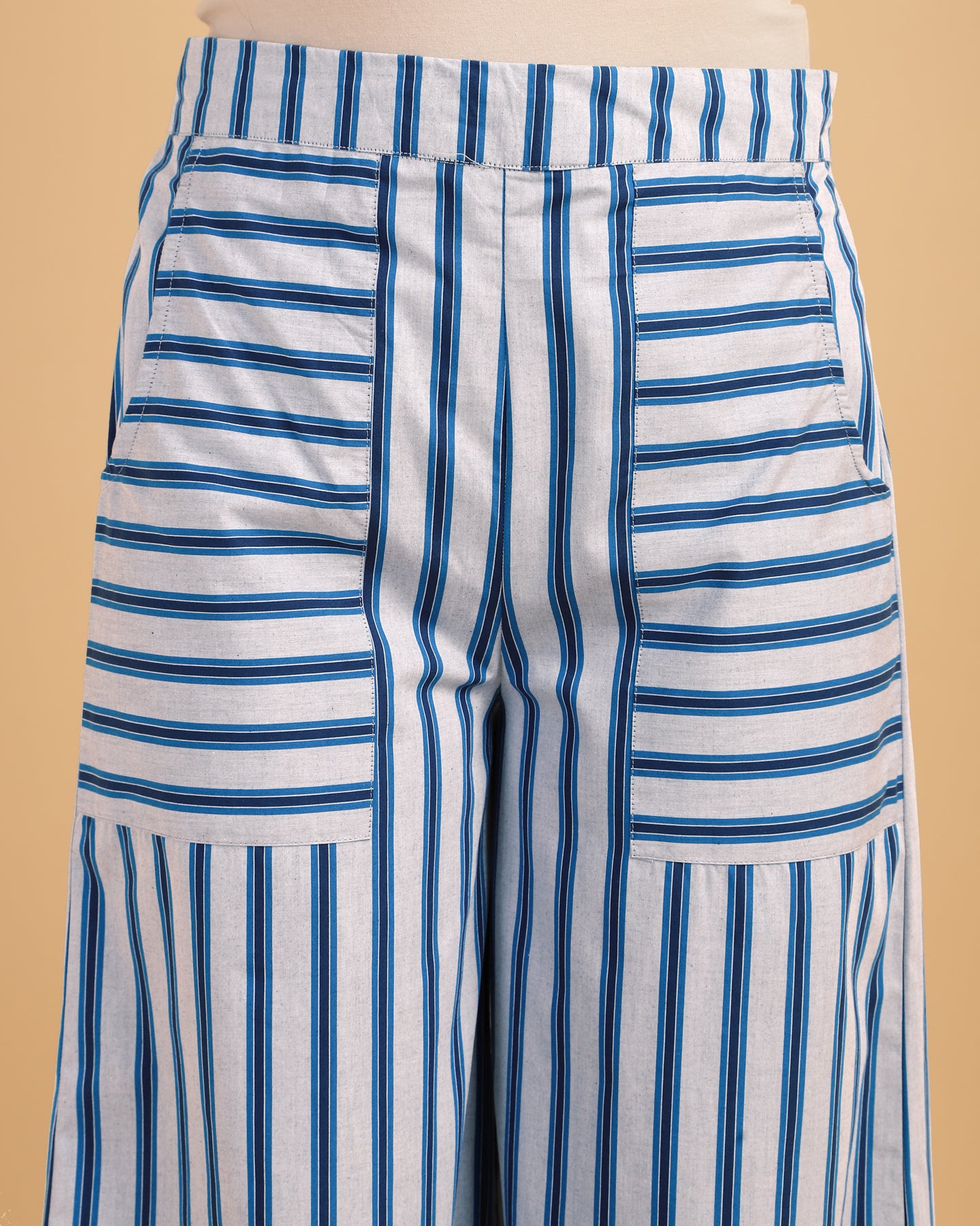 Women’s Striped Wide-Leg Trousers with Pockets – Casual Pants- 2911