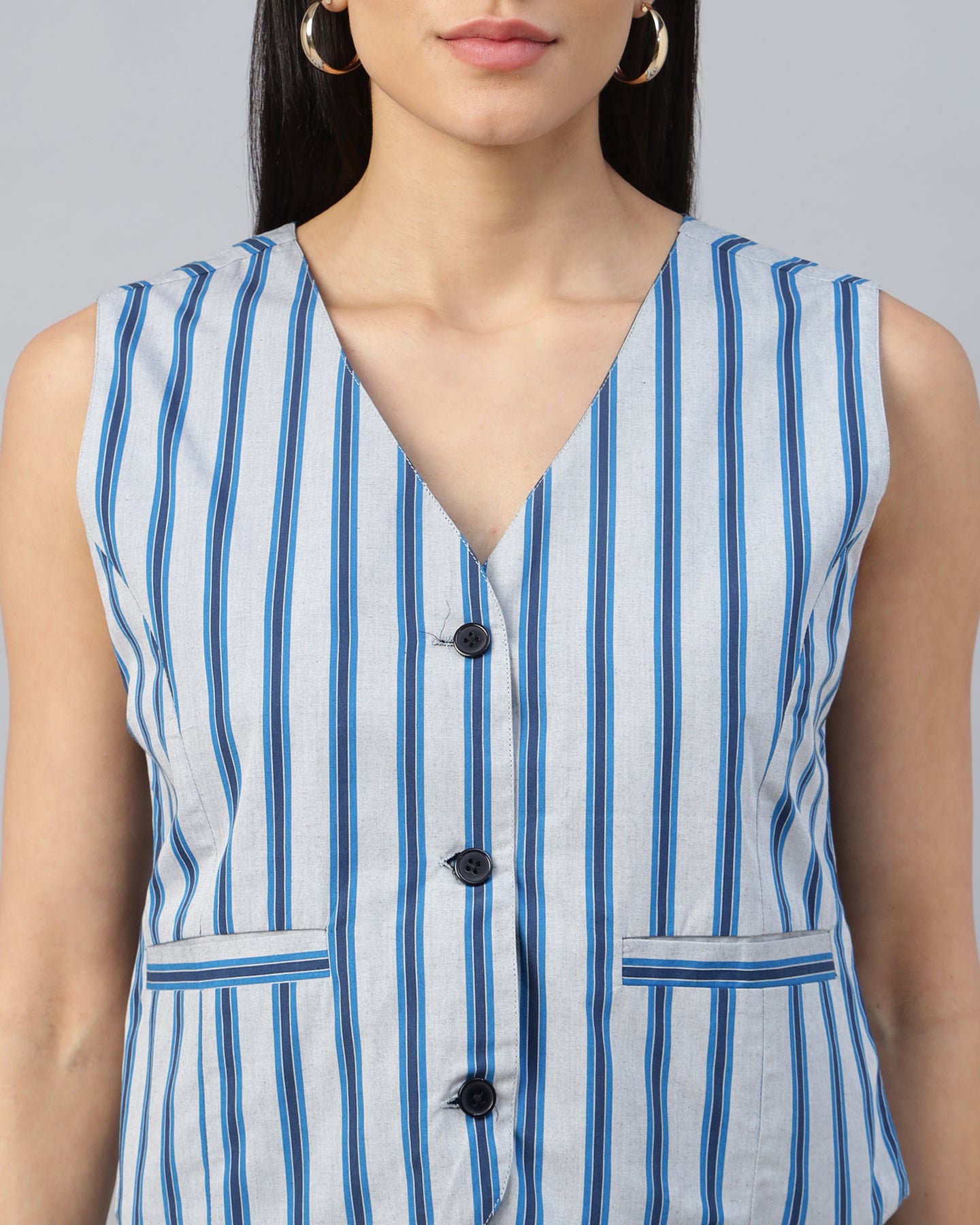 Women’s V-Neck Sleeveless Striped Vest - 2943