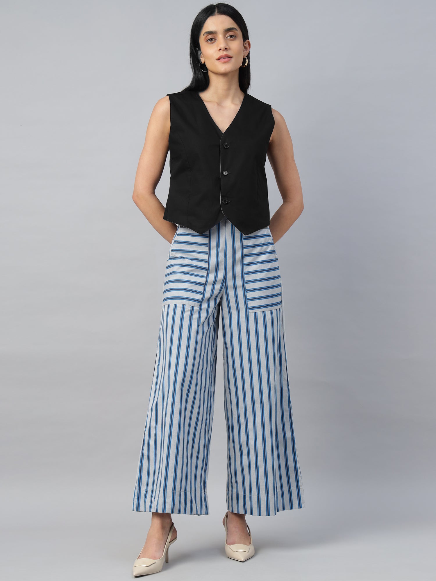 Women’s Reversible Vest and High-Waist Trouser Co-ord Set – Two-Piece Outfit- 2947