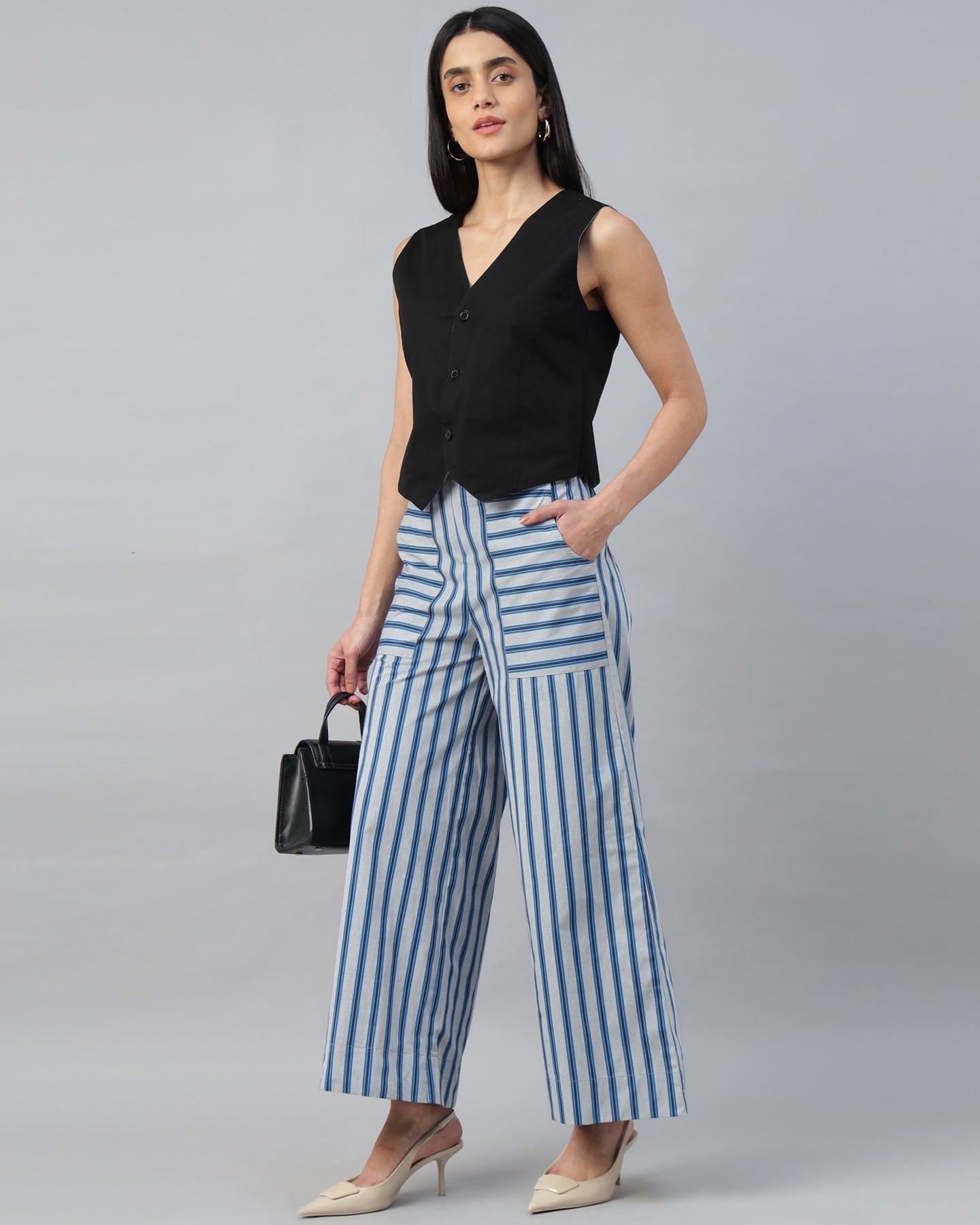 Women’s Reversible Vest and High-Waist Trouser Co-ord Set – Two-Piece Outfit- 2947