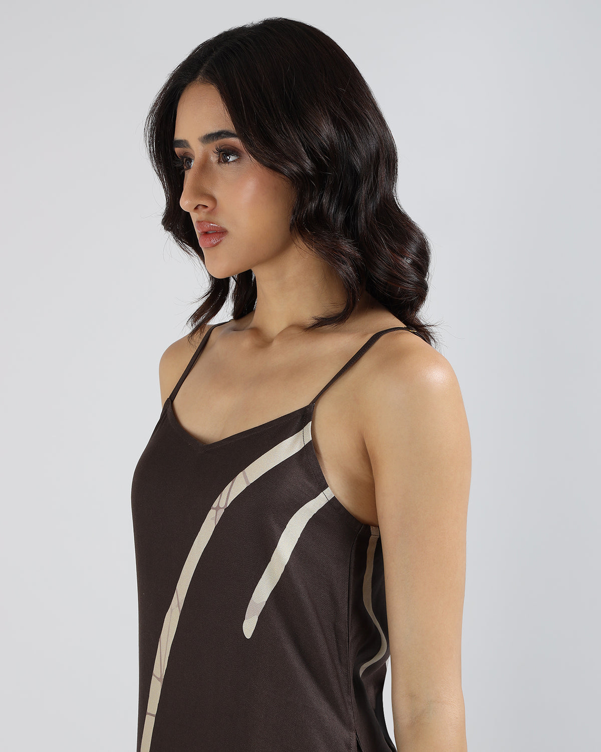 Sands of India Women Abstract Print Asymmetric Hem A-Line Brown Maxi Dress -3121