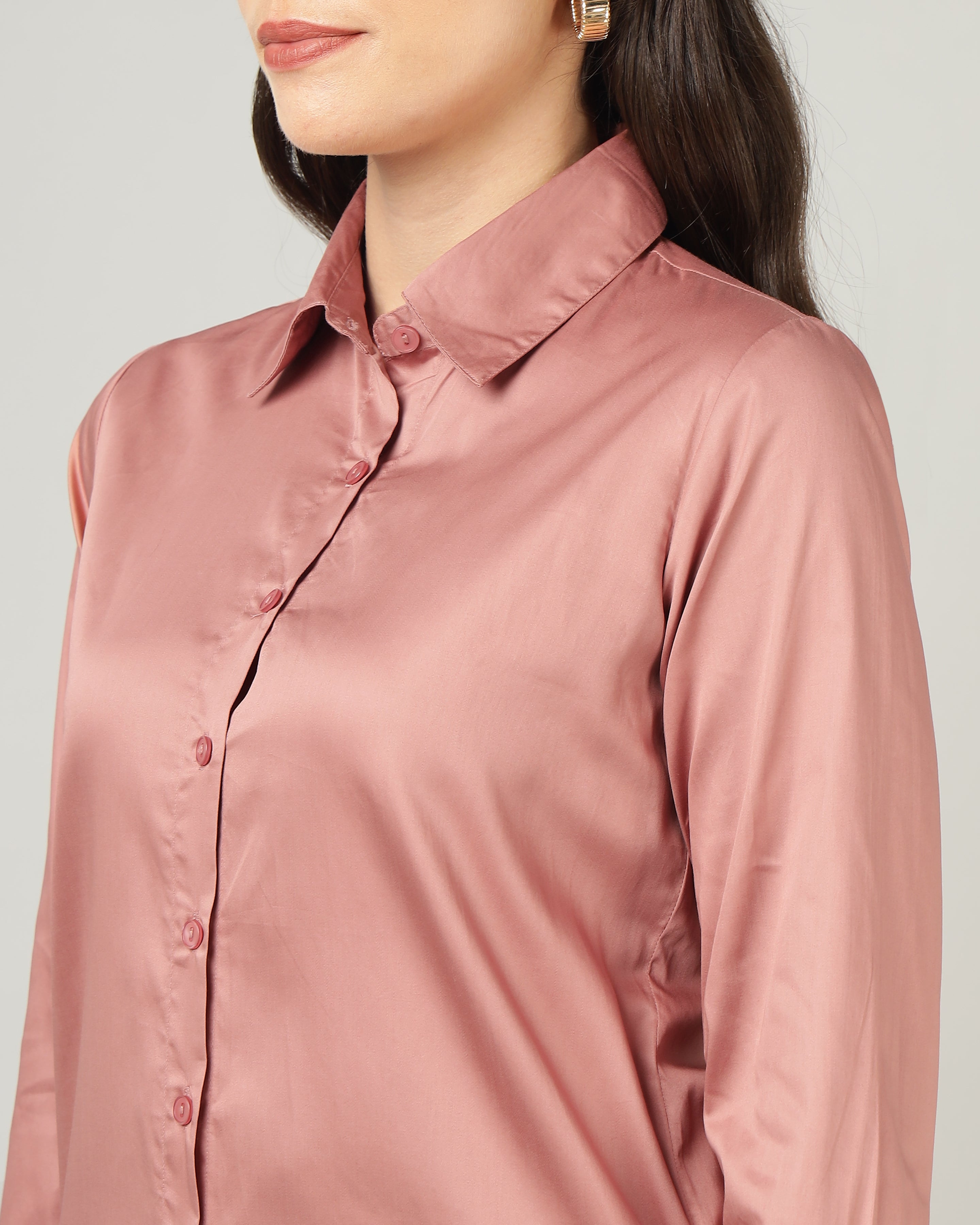 Women’s Pastel Pink Cotton Satin Regular Fit Shirt -3065