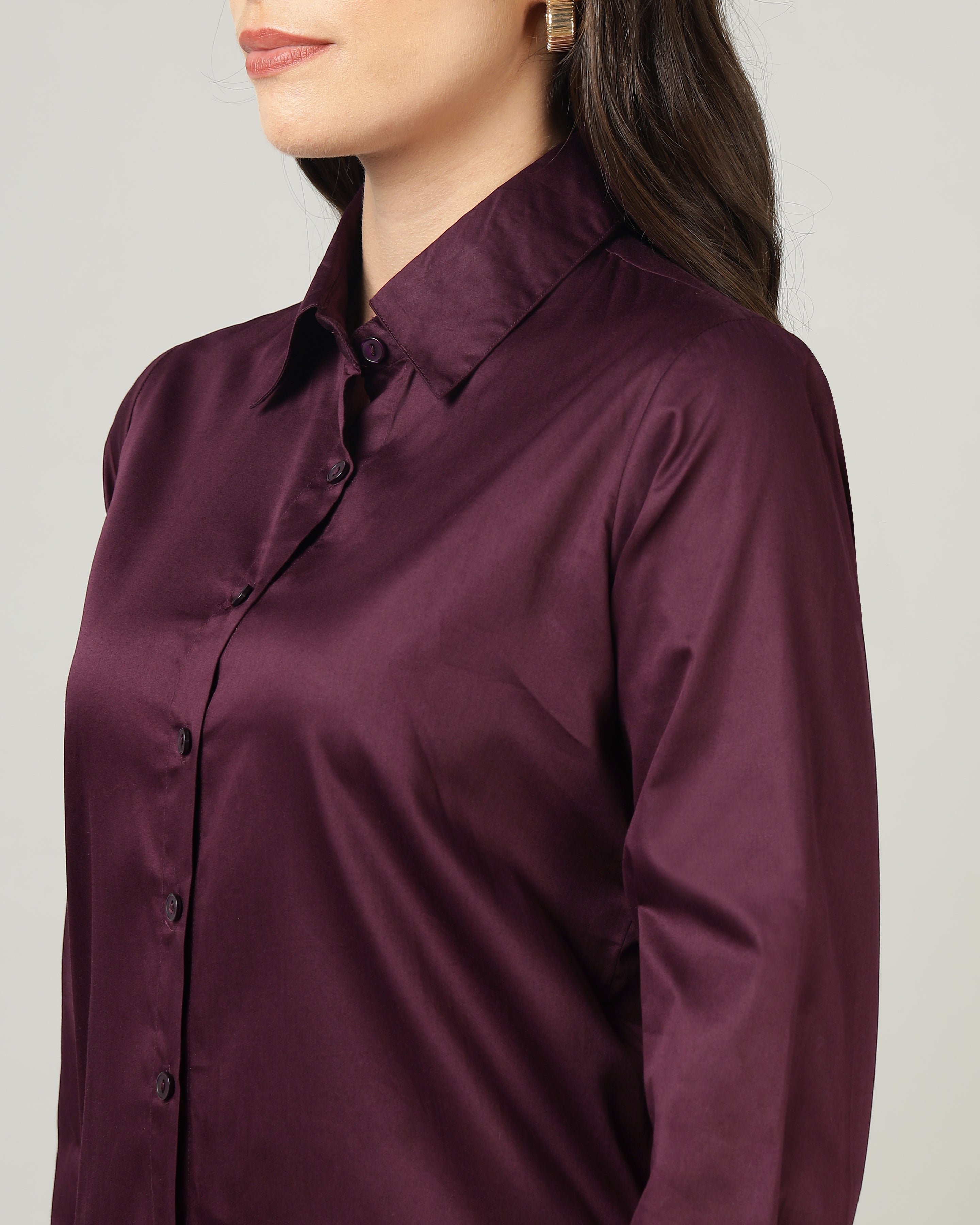 Women’s Purple Cotton Satin Regular Fit Shirt -3066