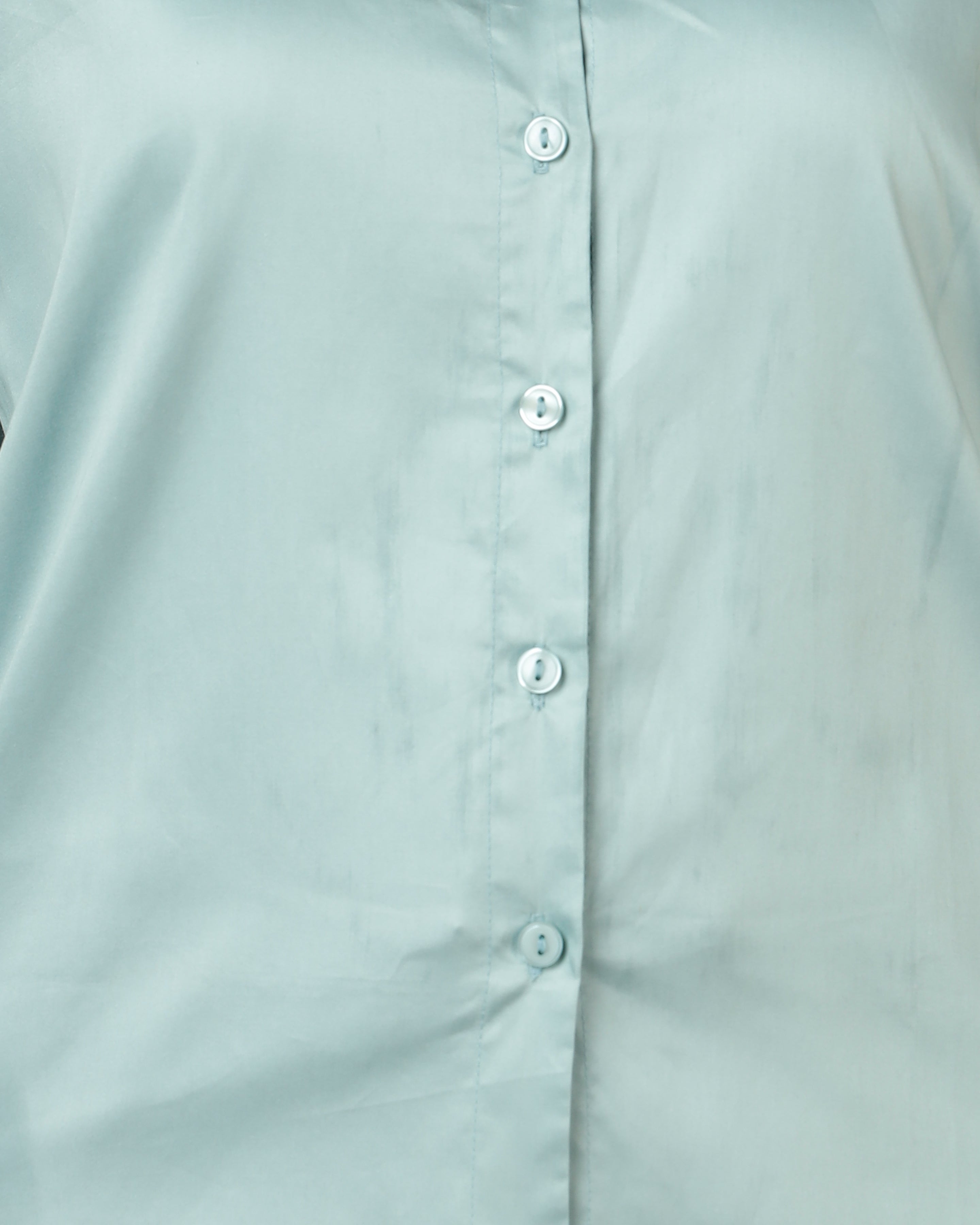 Women’s Pastel Blue Cotton Satin Regular Fit Shirt- 3068