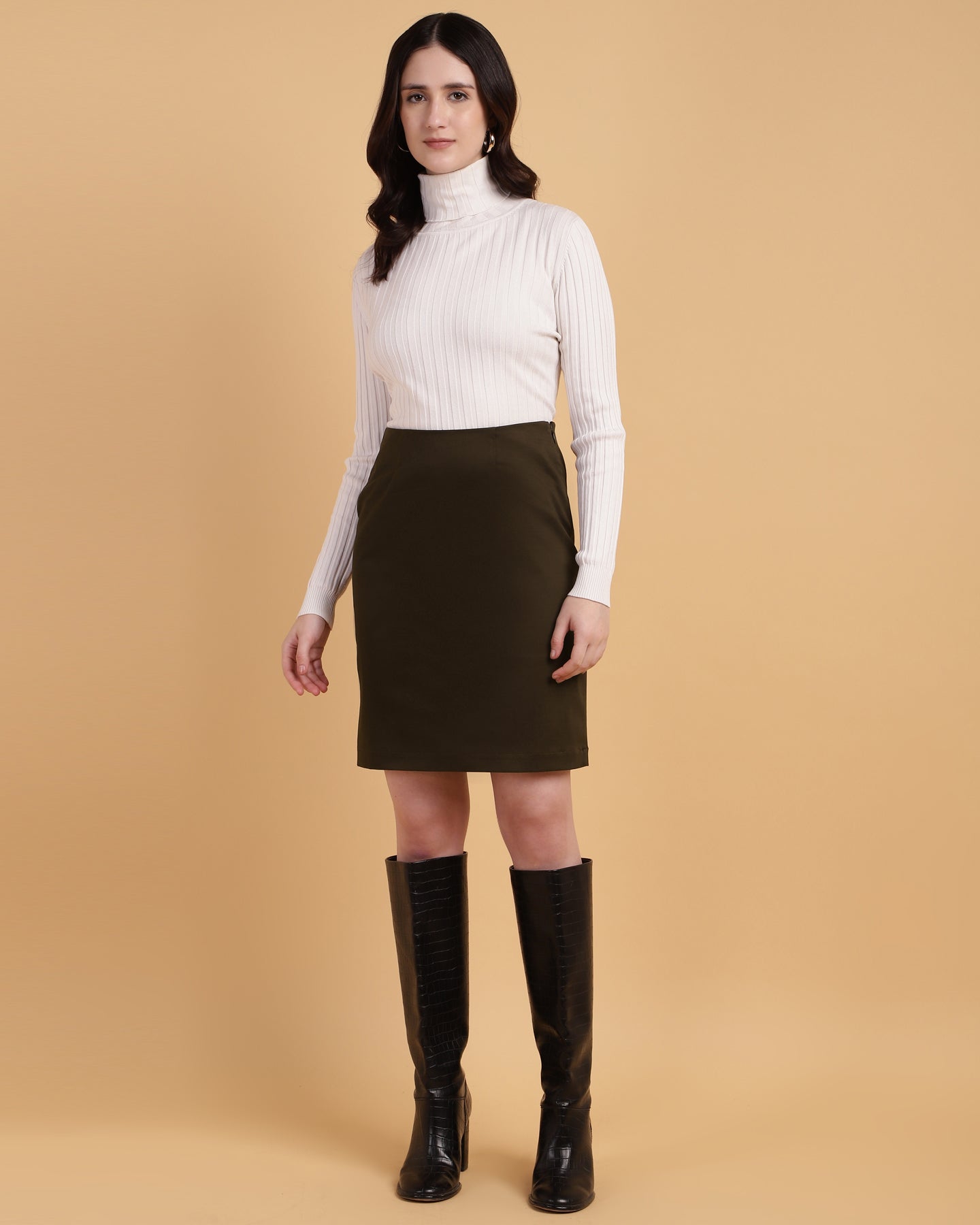 Women’s Brown Straight-Cut Mini Skirt -2940