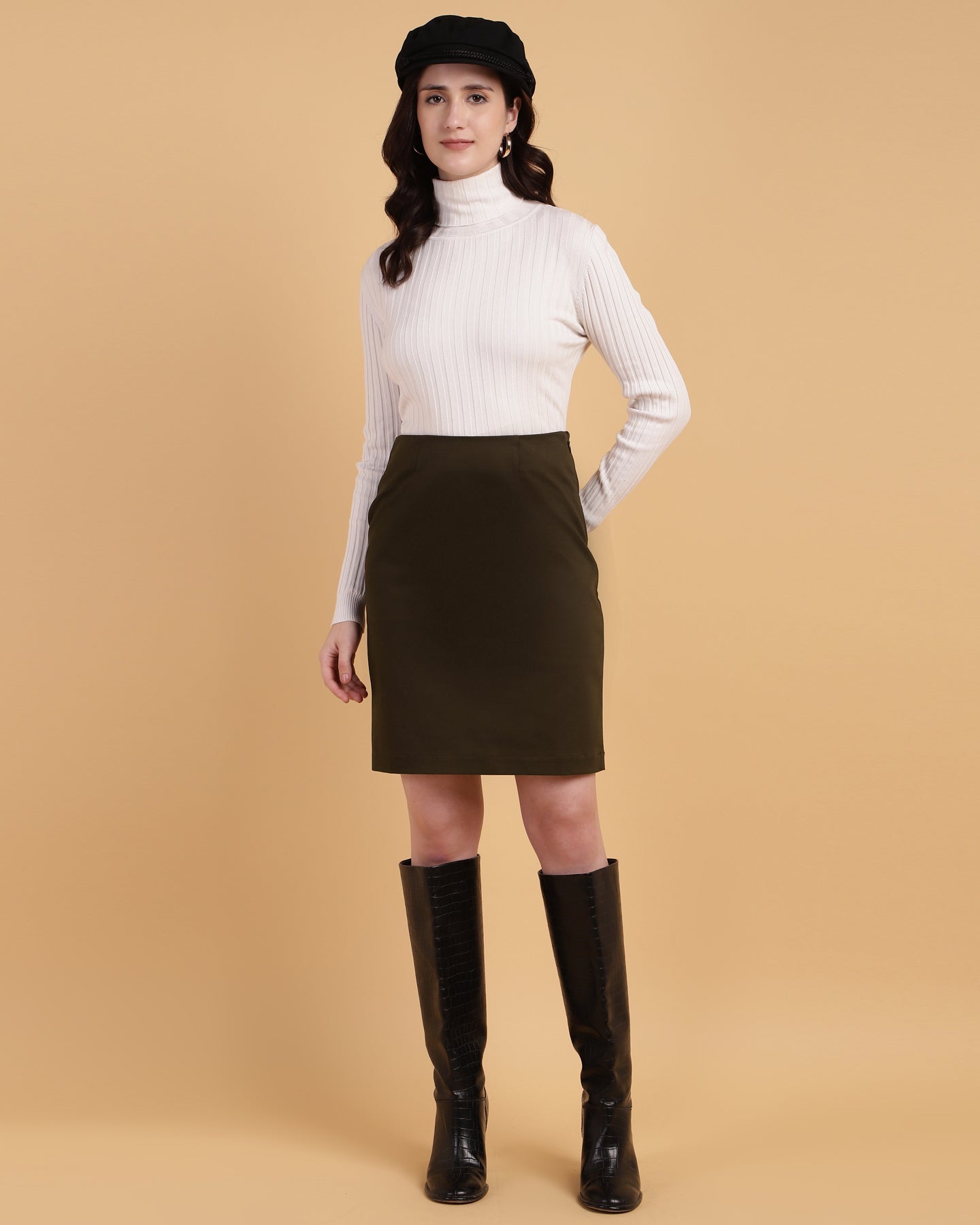Women’s Brown Straight-Cut Mini Skirt -2940