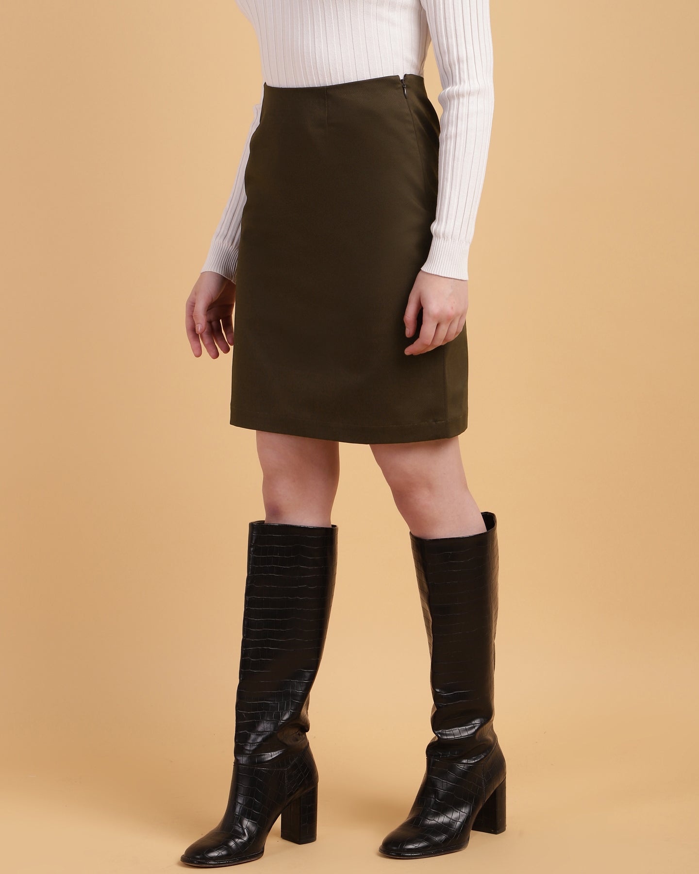 Women’s Brown Straight-Cut Mini Skirt -2940