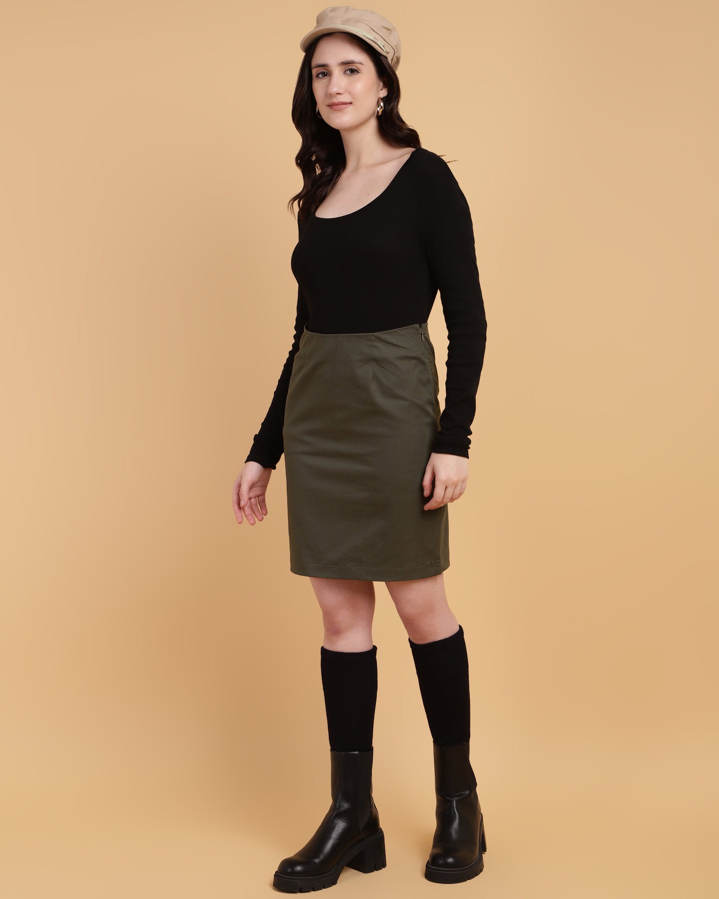 Women’s Olive Straight-Cut Mini Skirt -2939