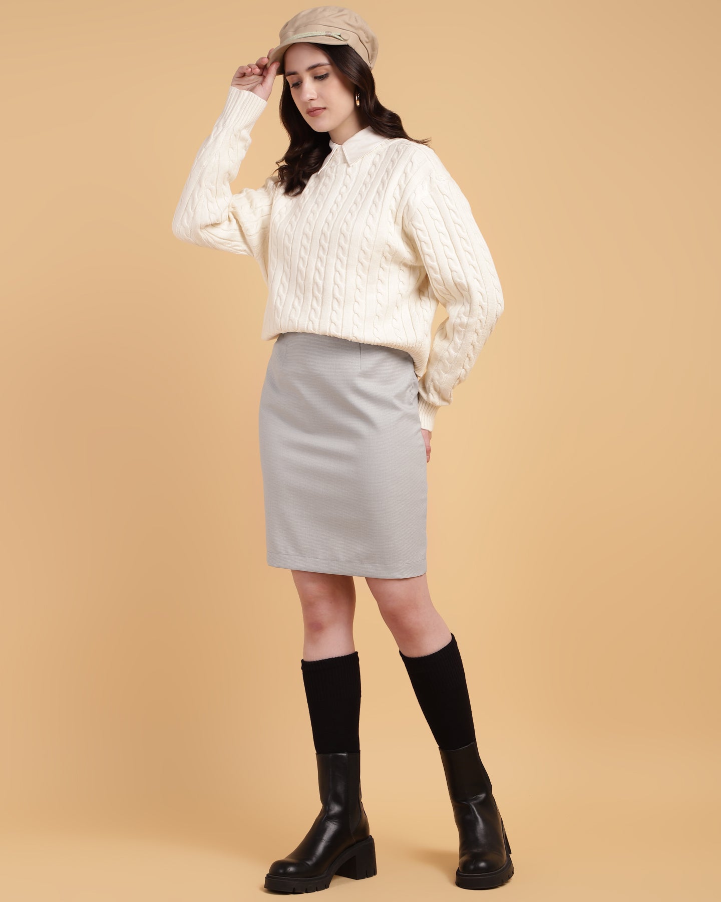 Women’s Grey Straight-Cut Mini Skirt -2941