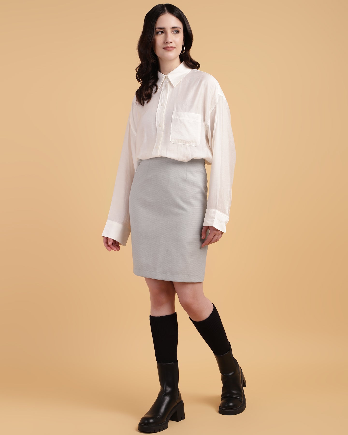 Women’s Grey Straight-Cut Mini Skirt -2941