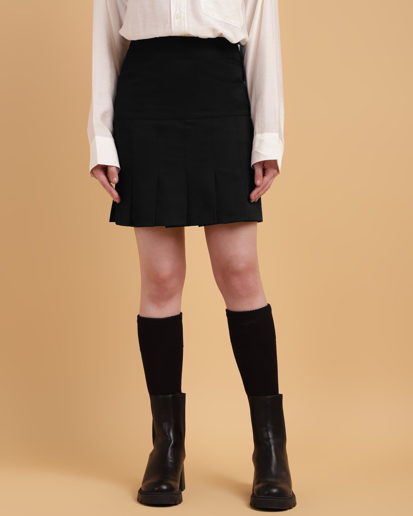Women’s Black Plaid Pleated Mini Skirt -2936