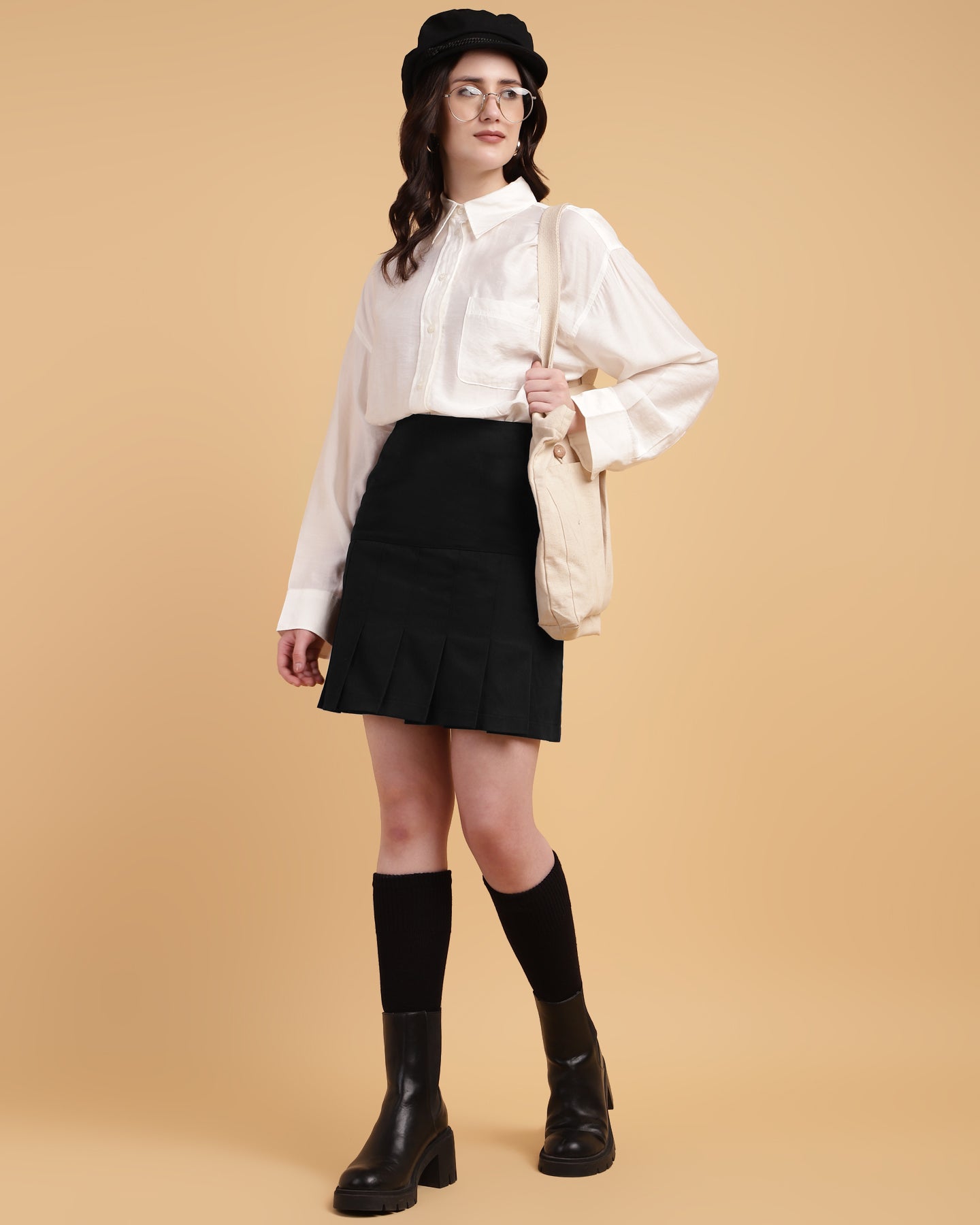 Women’s Black Plaid Pleated Mini Skirt -2936