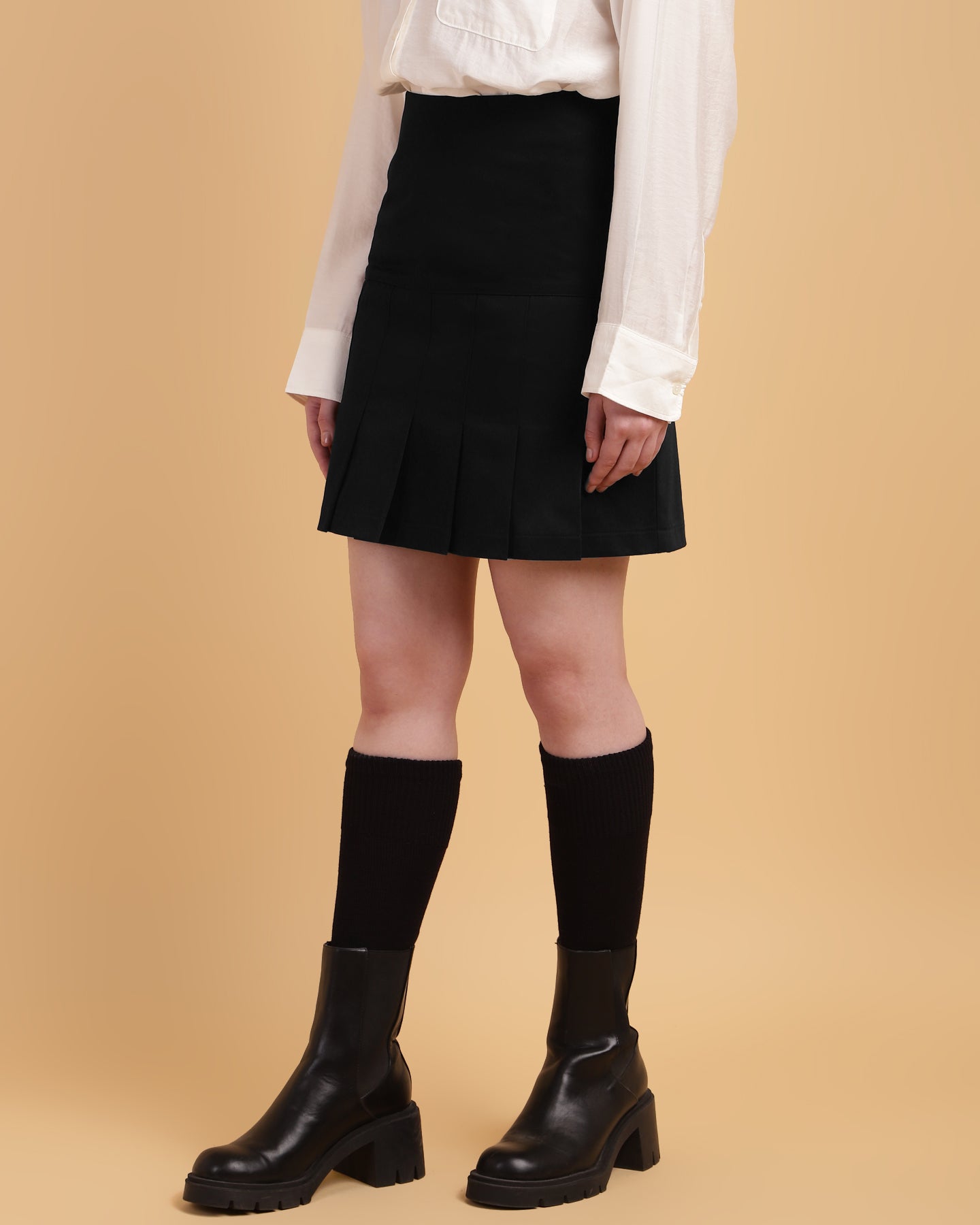 Women’s Black Plaid Pleated Mini Skirt -2936