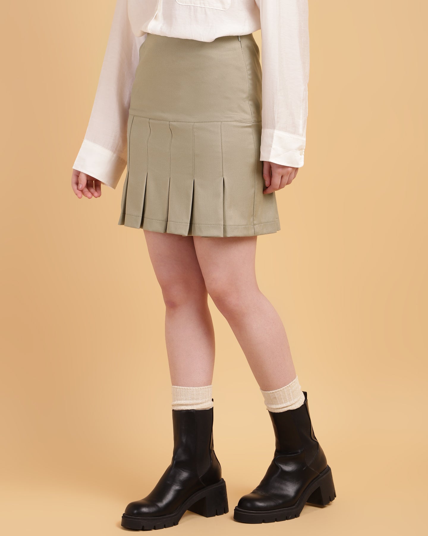 Women’s Khaki Plaid Pleated Mini Skirt -2938