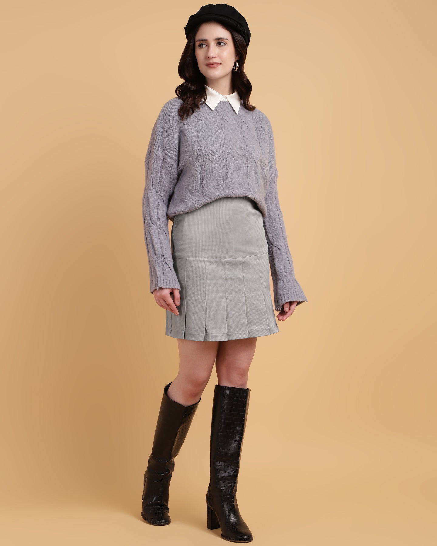 Women’s Grey Plaid Pleated Mini Skirt -2937
