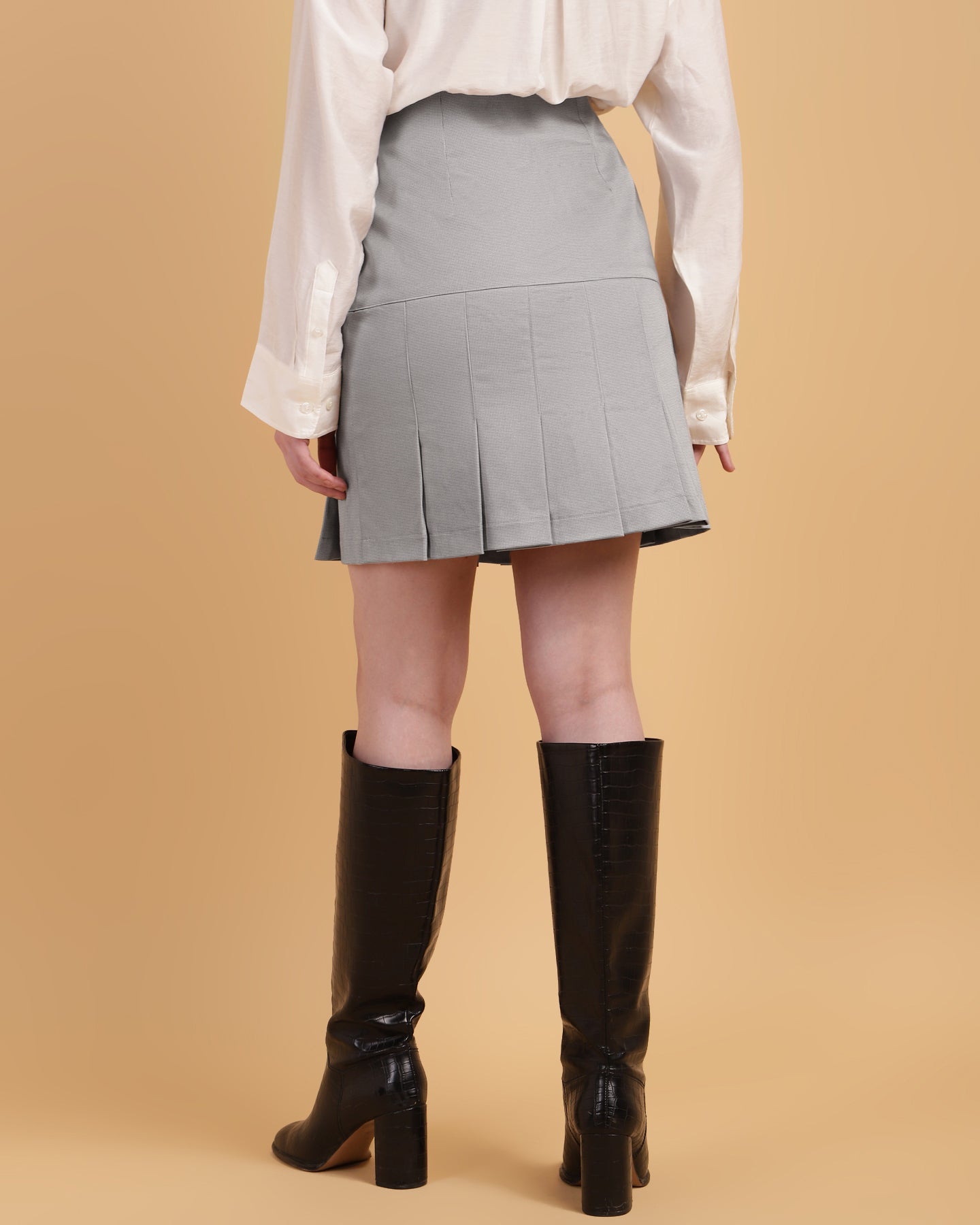 Women’s Grey Plaid Pleated Mini Skirt -2937