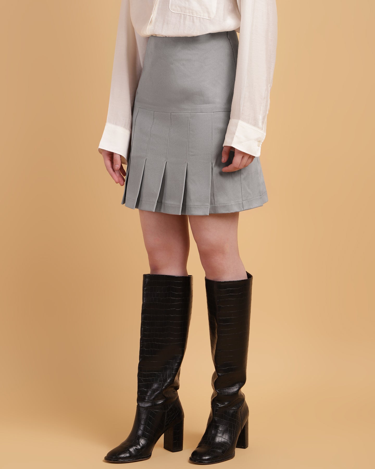 Women’s Grey Plaid Pleated Mini Skirt -2937