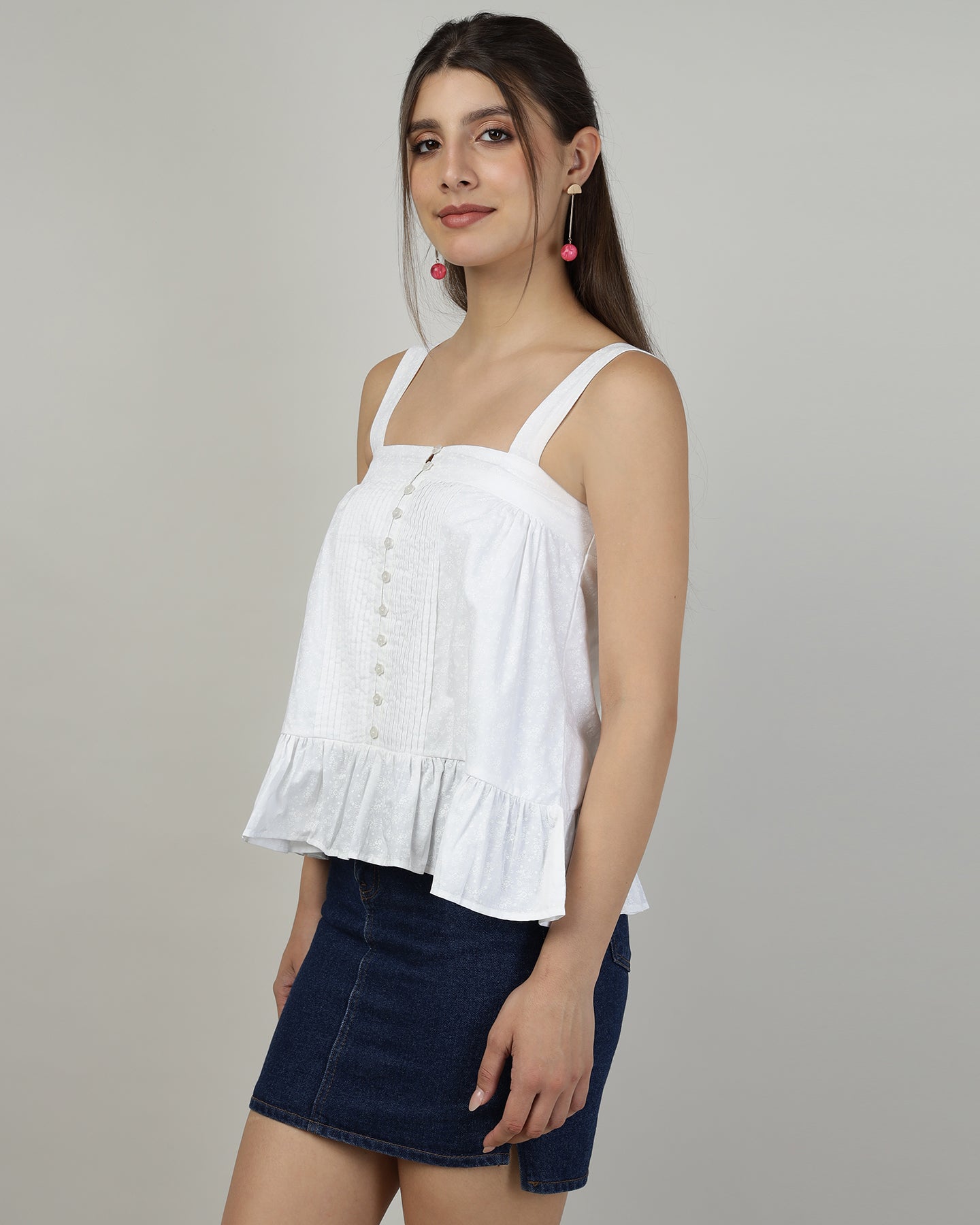 Women’s White Printed Meadow Camisole Top - 3003