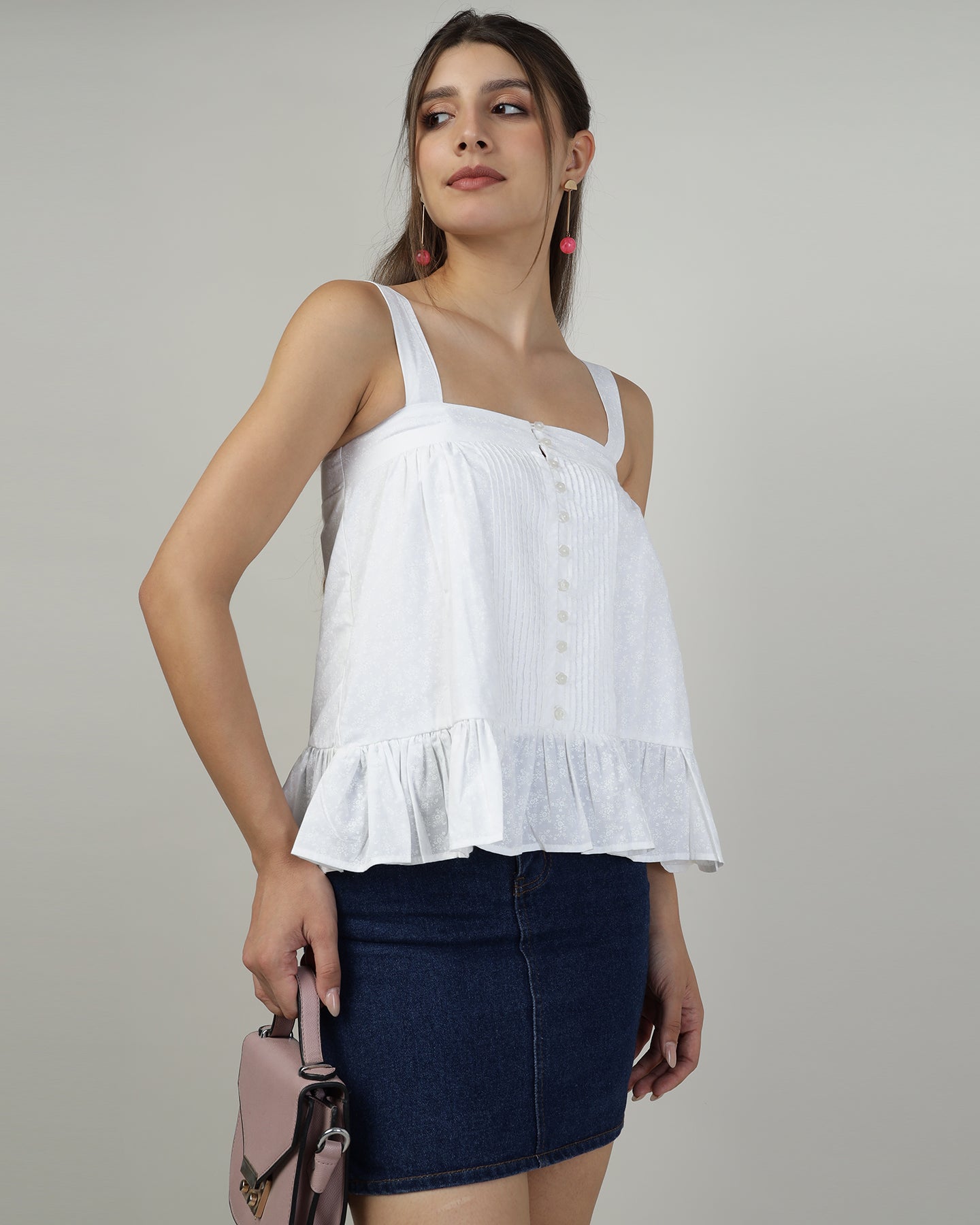 Women’s White Printed Meadow Camisole Top - 3003