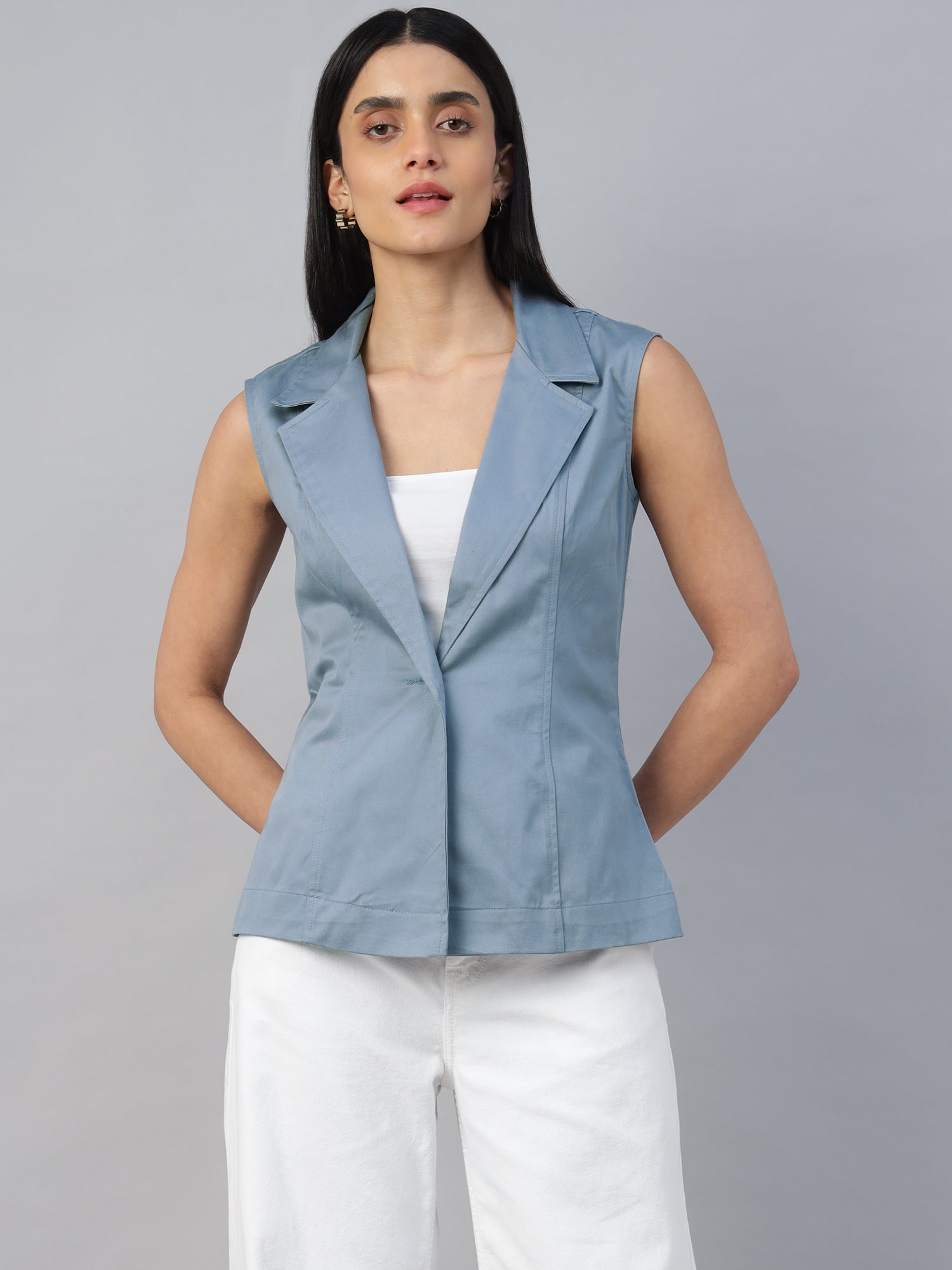 Women’s Blue Sleeveless Blazer Vest -2962