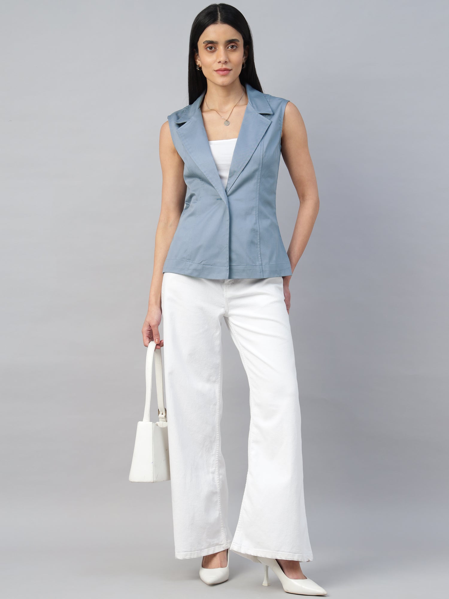 Women’s Blue Sleeveless Blazer Vest -2962