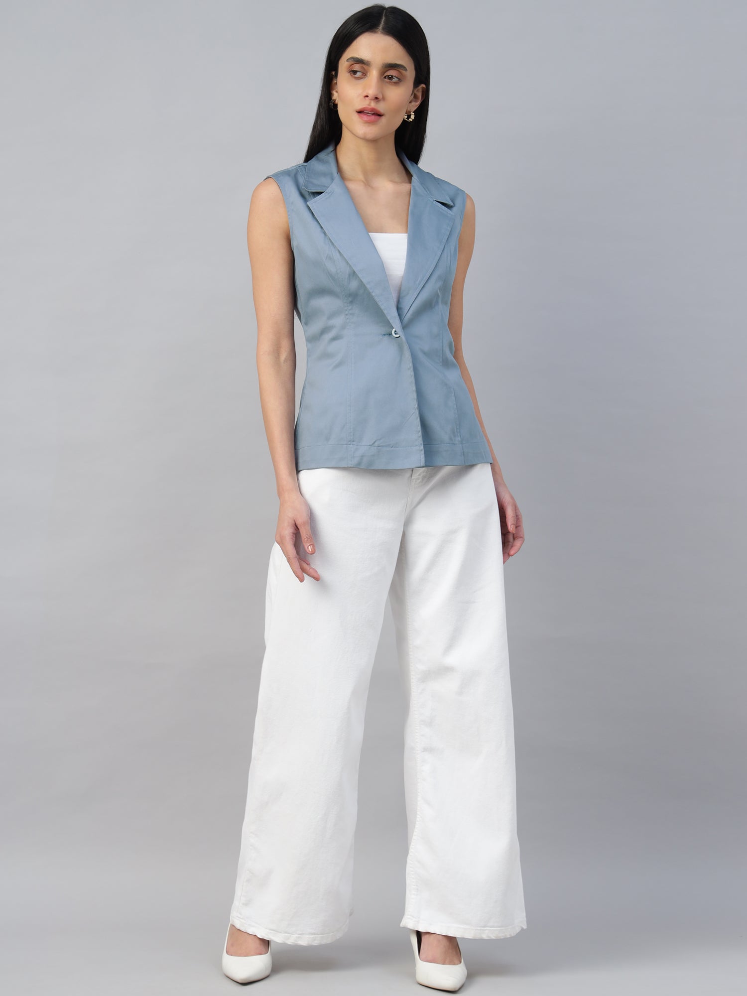 Women’s Blue Sleeveless Blazer Vest -2962