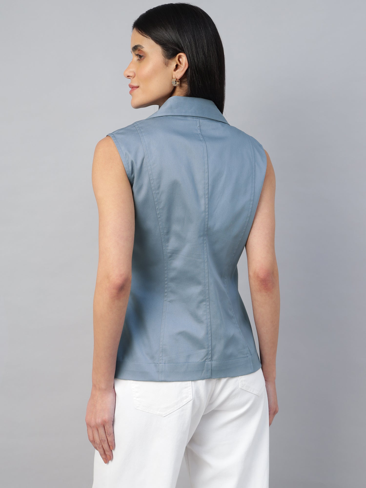Women’s Blue Sleeveless Blazer Vest -2962