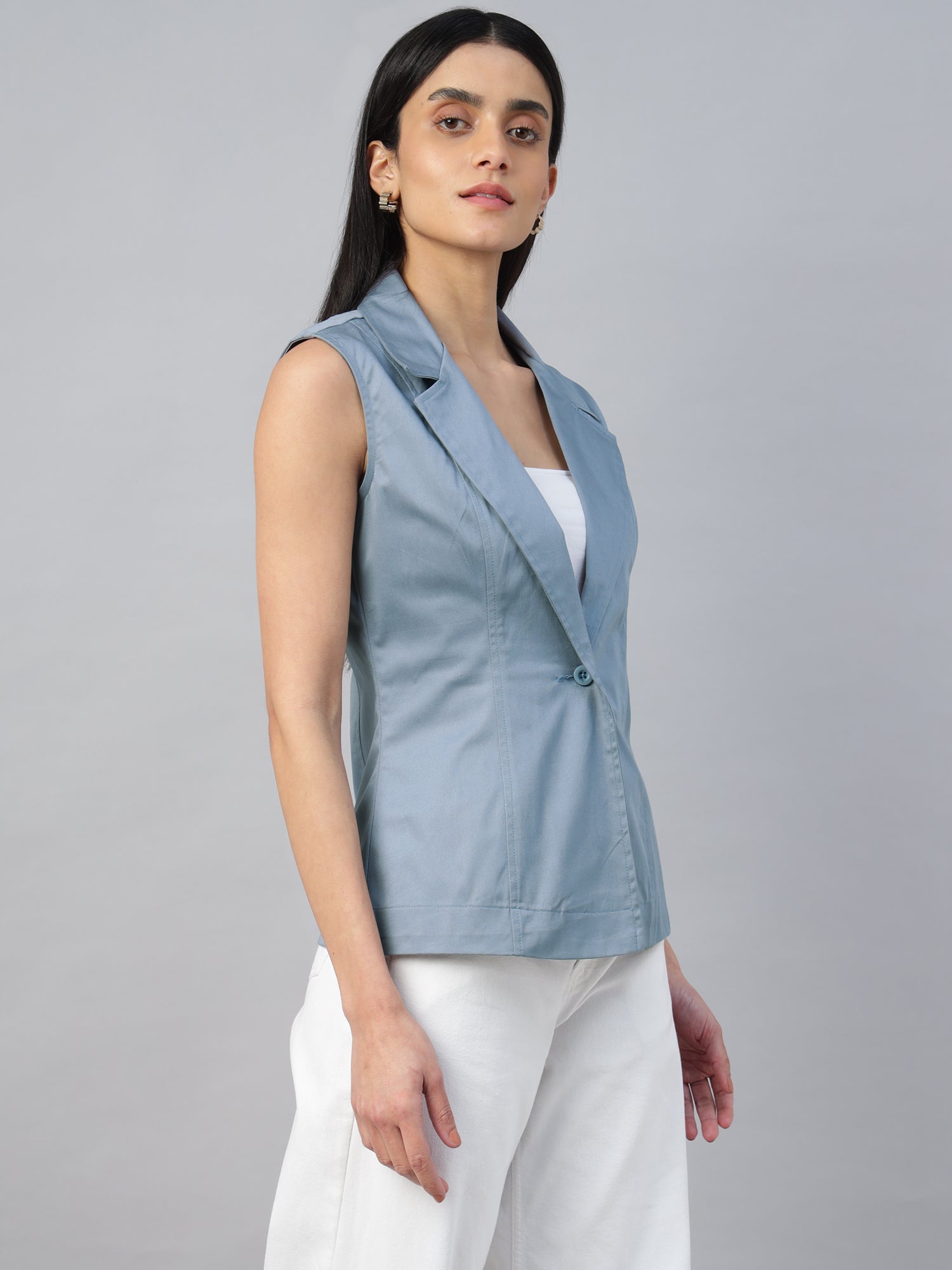Women’s Blue Sleeveless Blazer Vest -2962