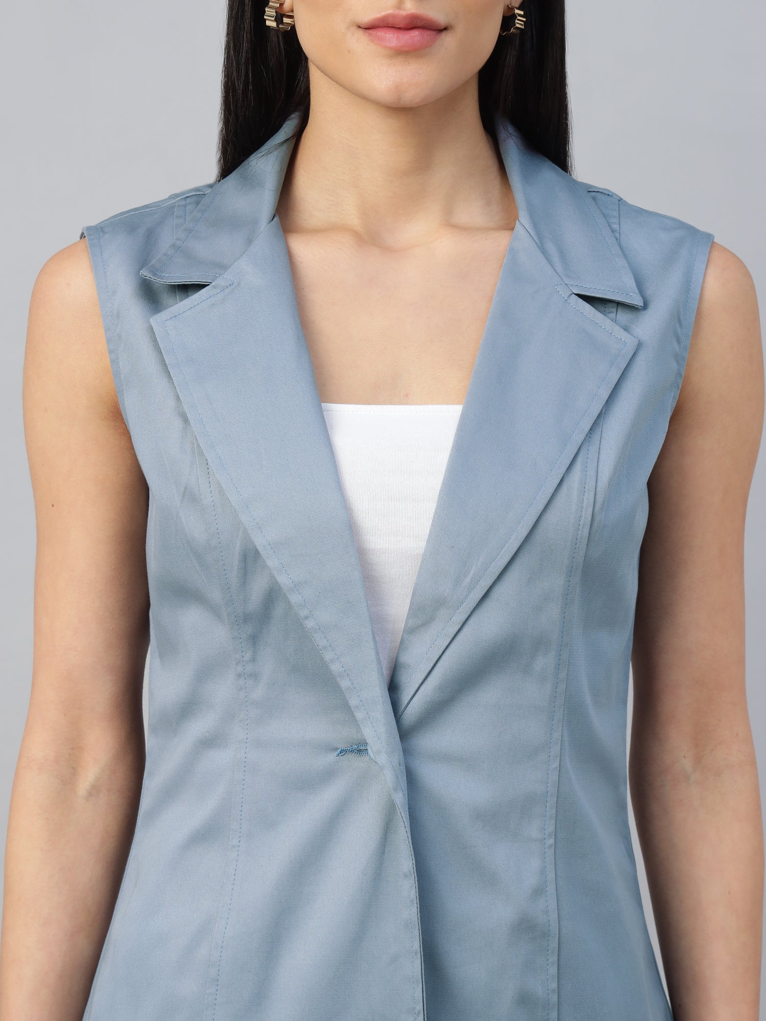 Women’s Blue Sleeveless Blazer Vest -2962