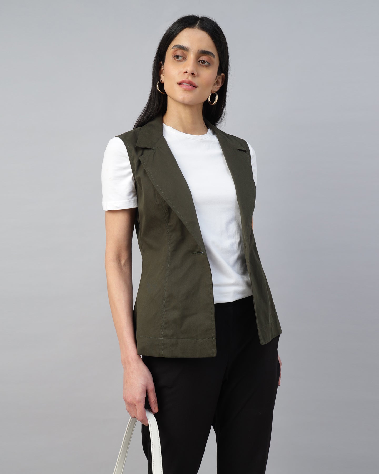 Women’s Dark Olive Green Sleeveless Blazer Vest -2963