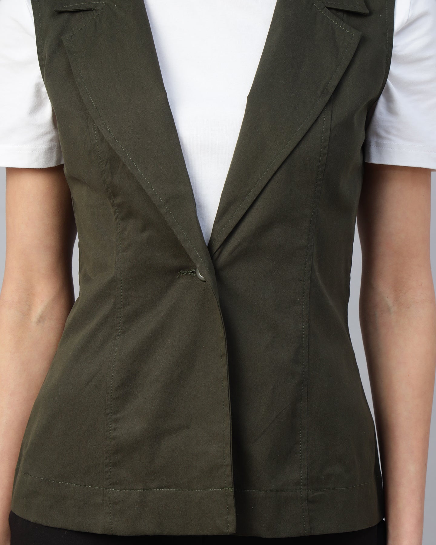 Women’s Dark Olive Green Sleeveless Blazer Vest -2963