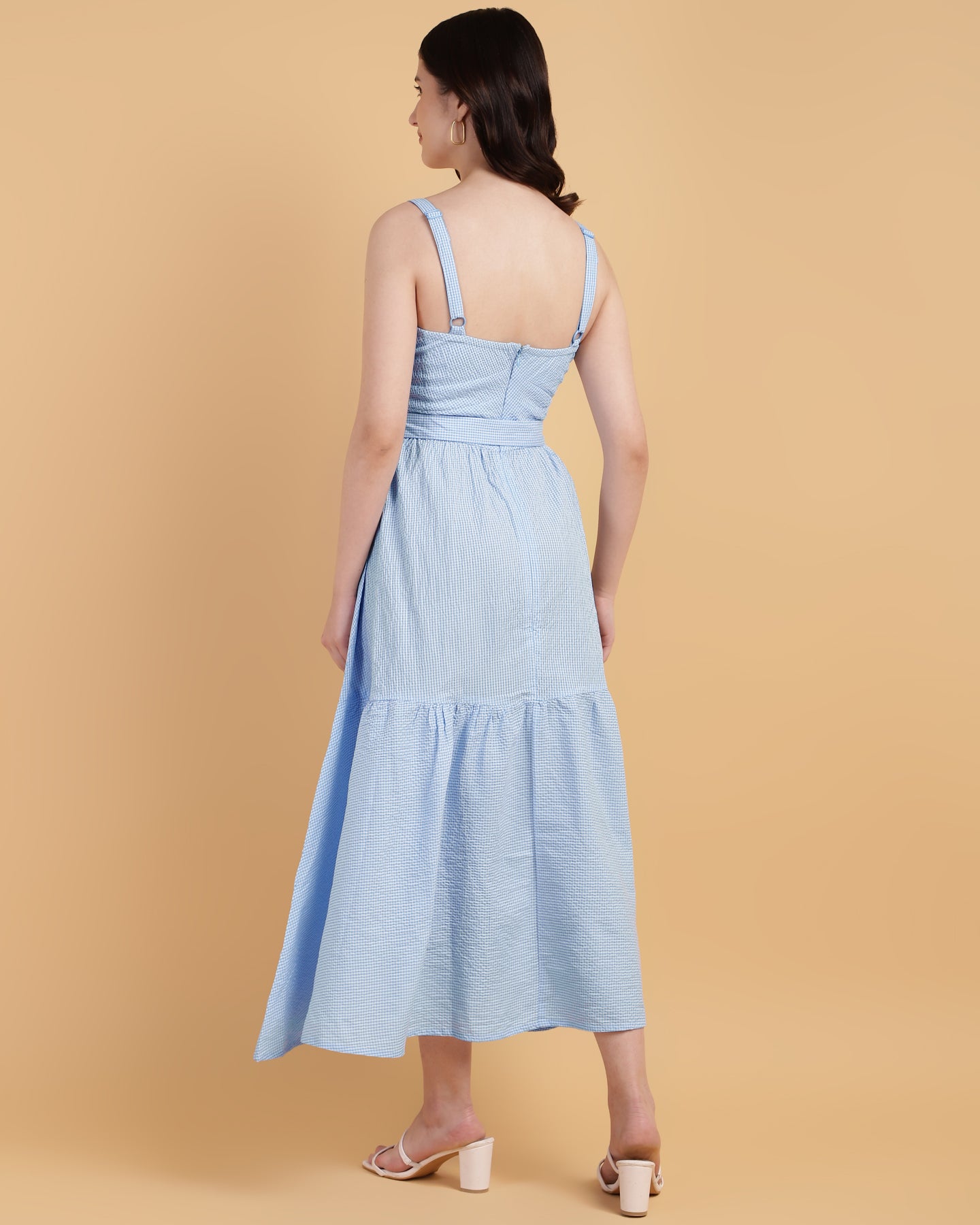 2 Tiered stripped textured casual dress with straps-2923