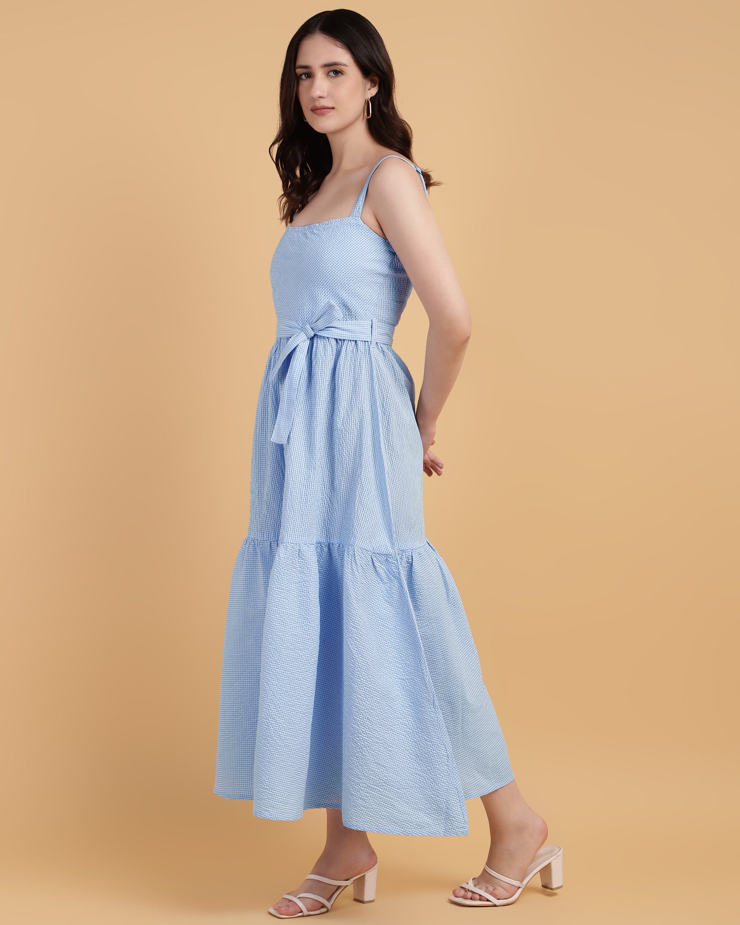 2 Tiered stripped textured casual dress with straps-2923