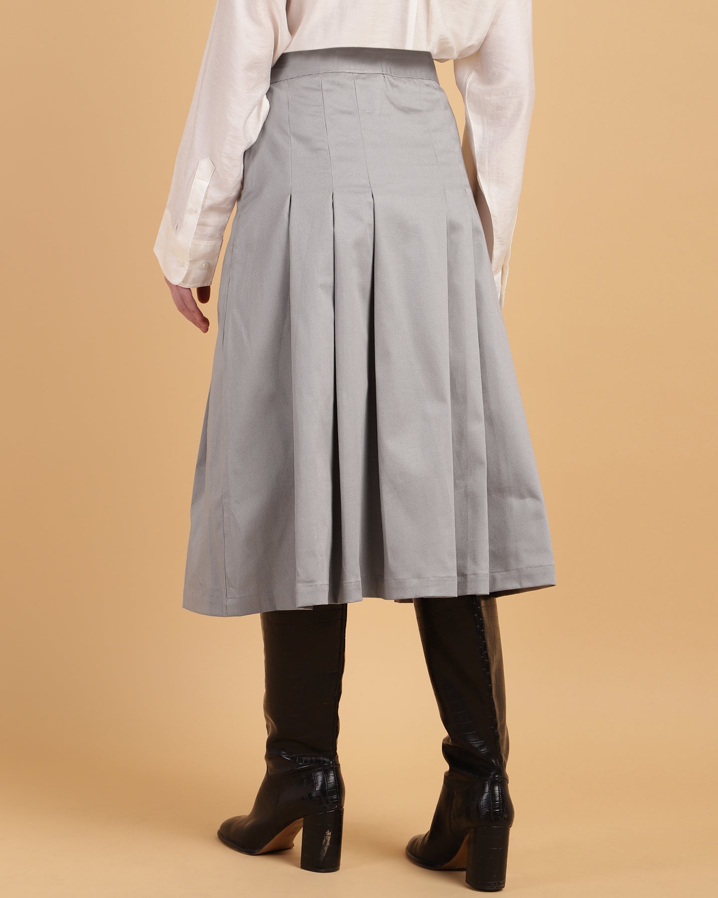 Women’s Grey Pleated A-Line Midi Skirt – Calf-Length-2933