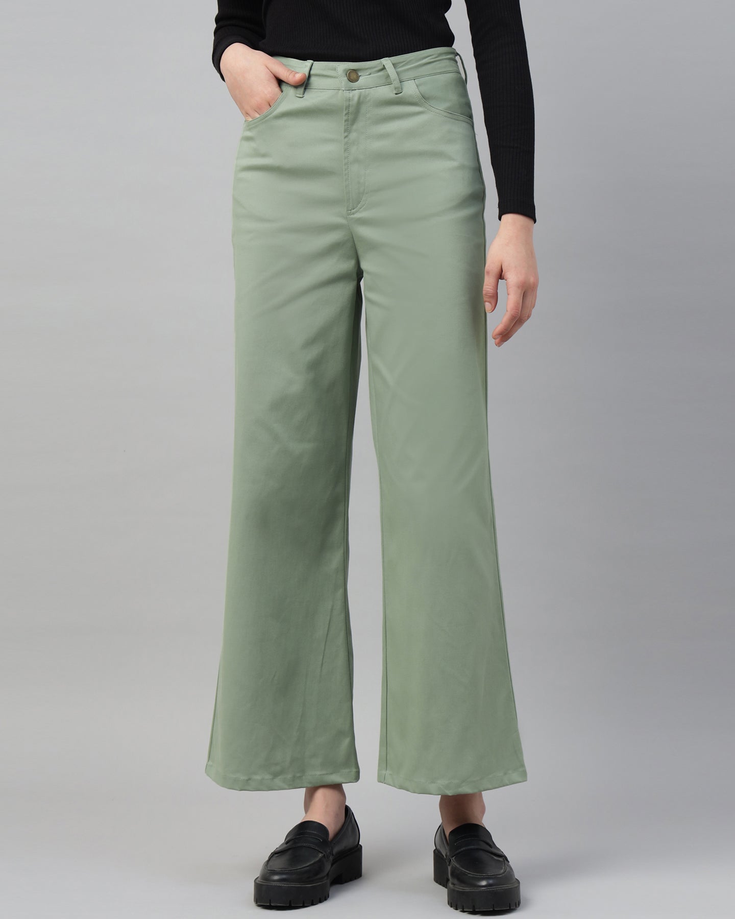 Women’s Pastel Green Straight Fit Pants - 2959