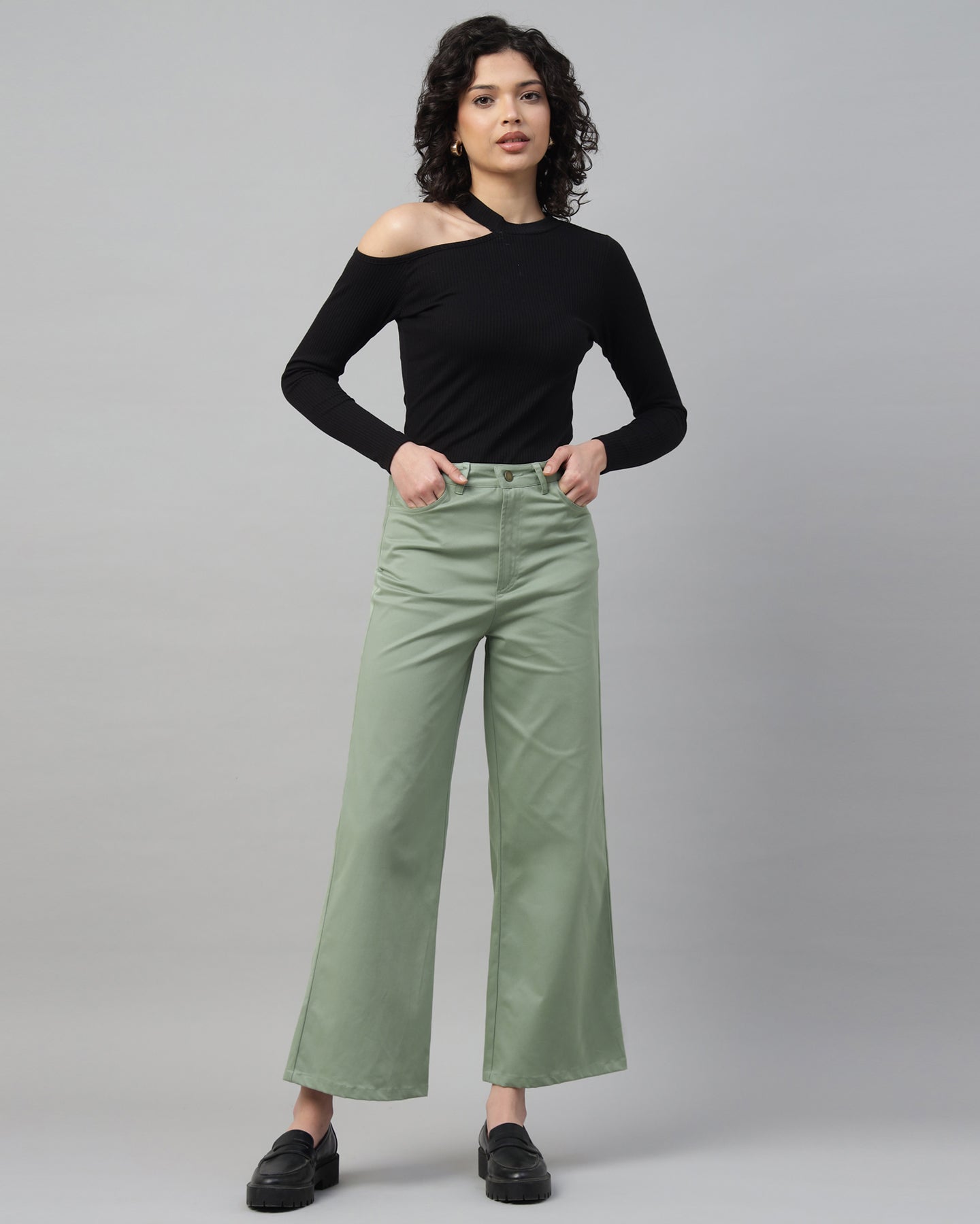 Women’s Pastel Green Straight Fit Pants - 2959