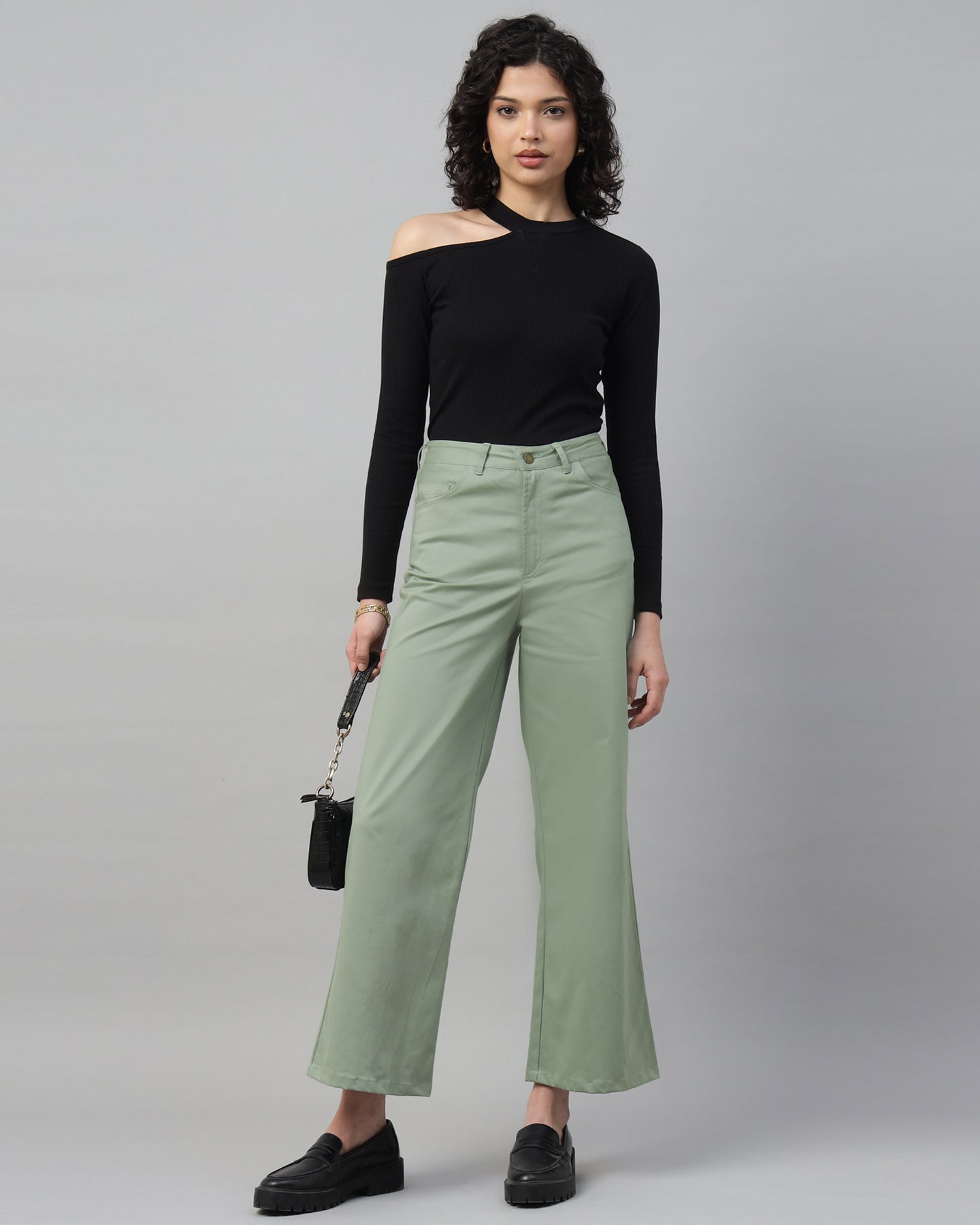 Women’s Pastel Green Straight Fit Pants - 2959