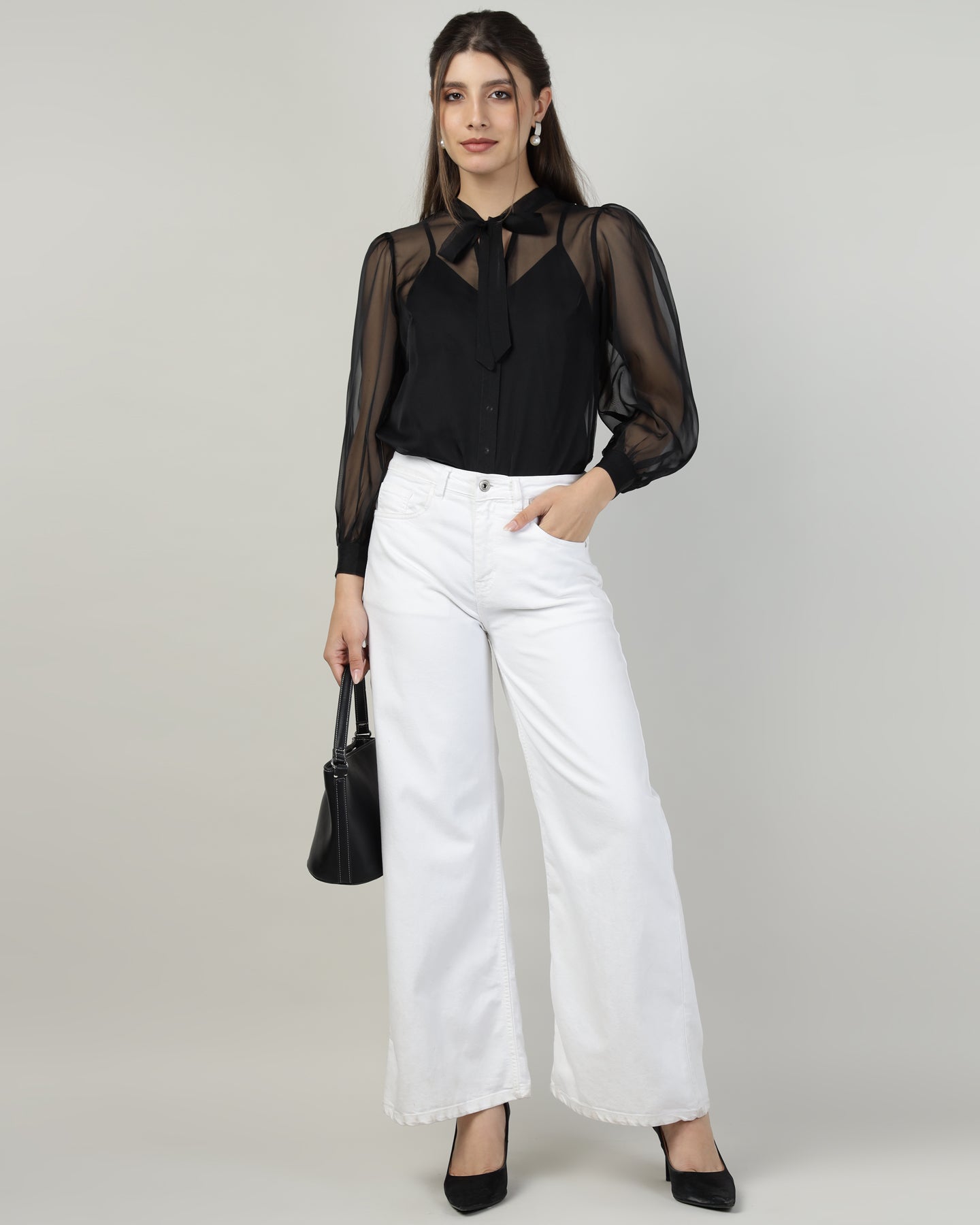 Black Organza embroidered shirt - 2988