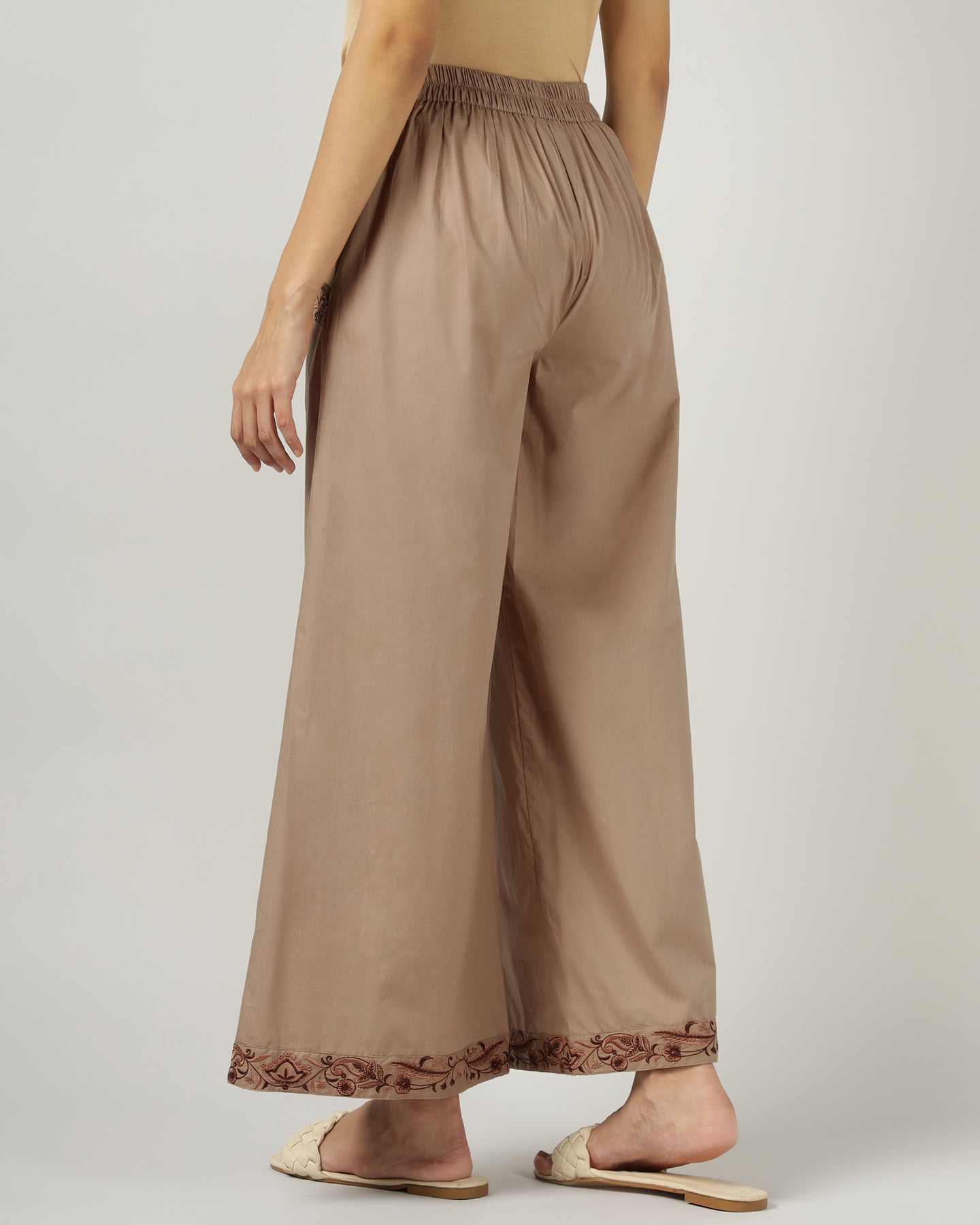 Mocha Embroidered Wide-Leg Trouser - 3041
