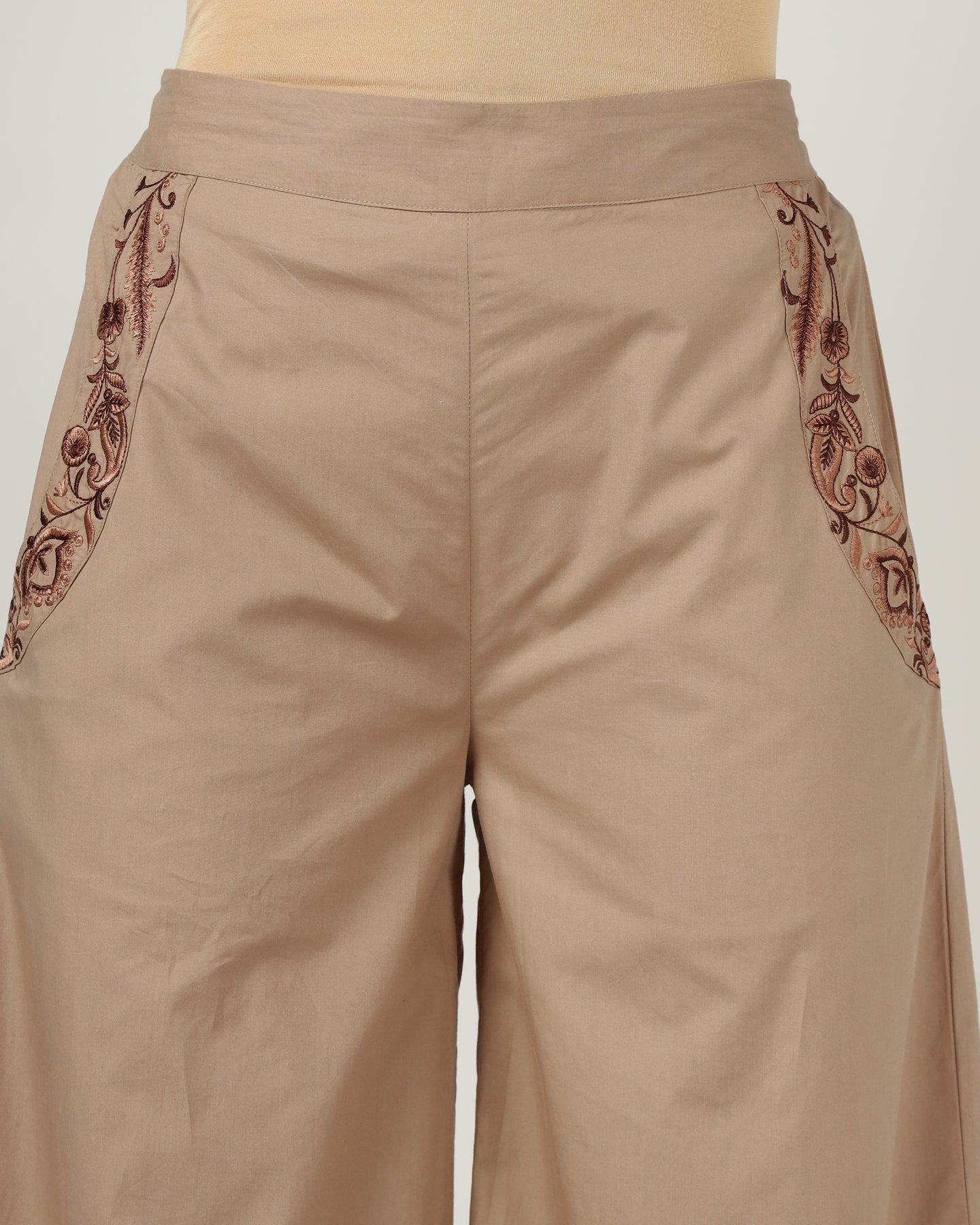 Mocha Embroidered Wide-Leg Trouser - 3041