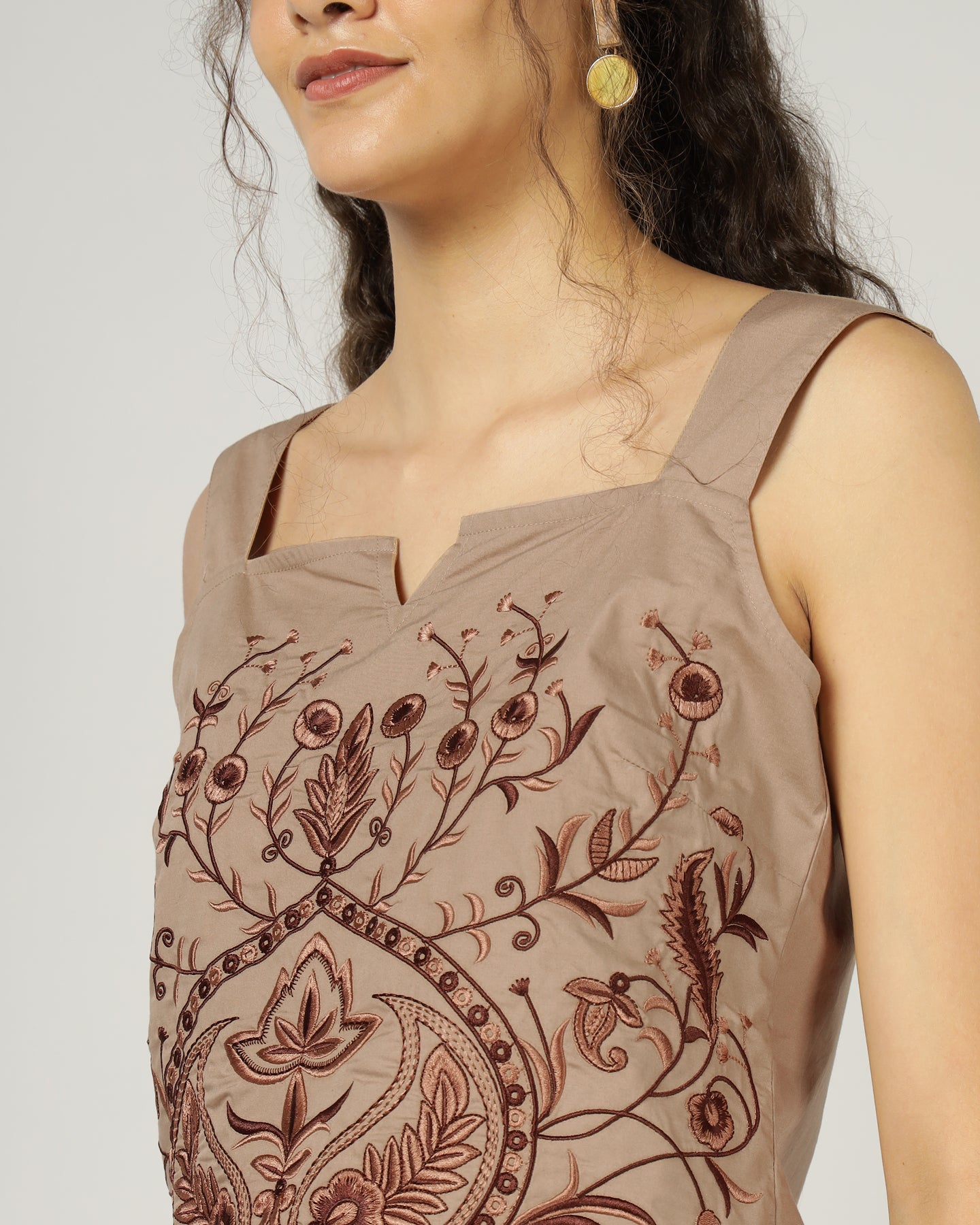 Mocha Fully embroidered strap top - 3040