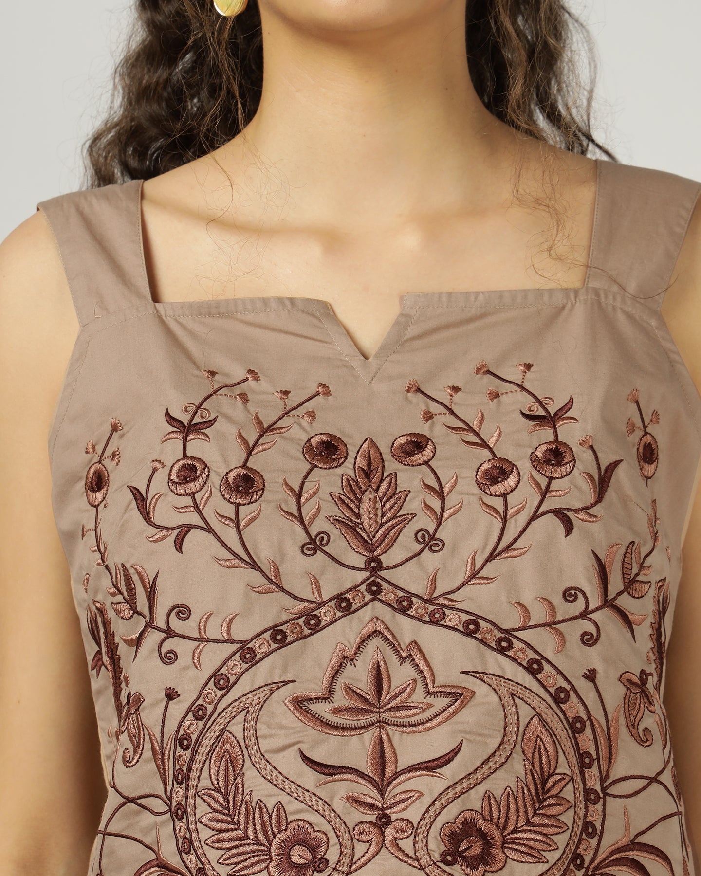 Mocha Fully embroidered strap top - 3040