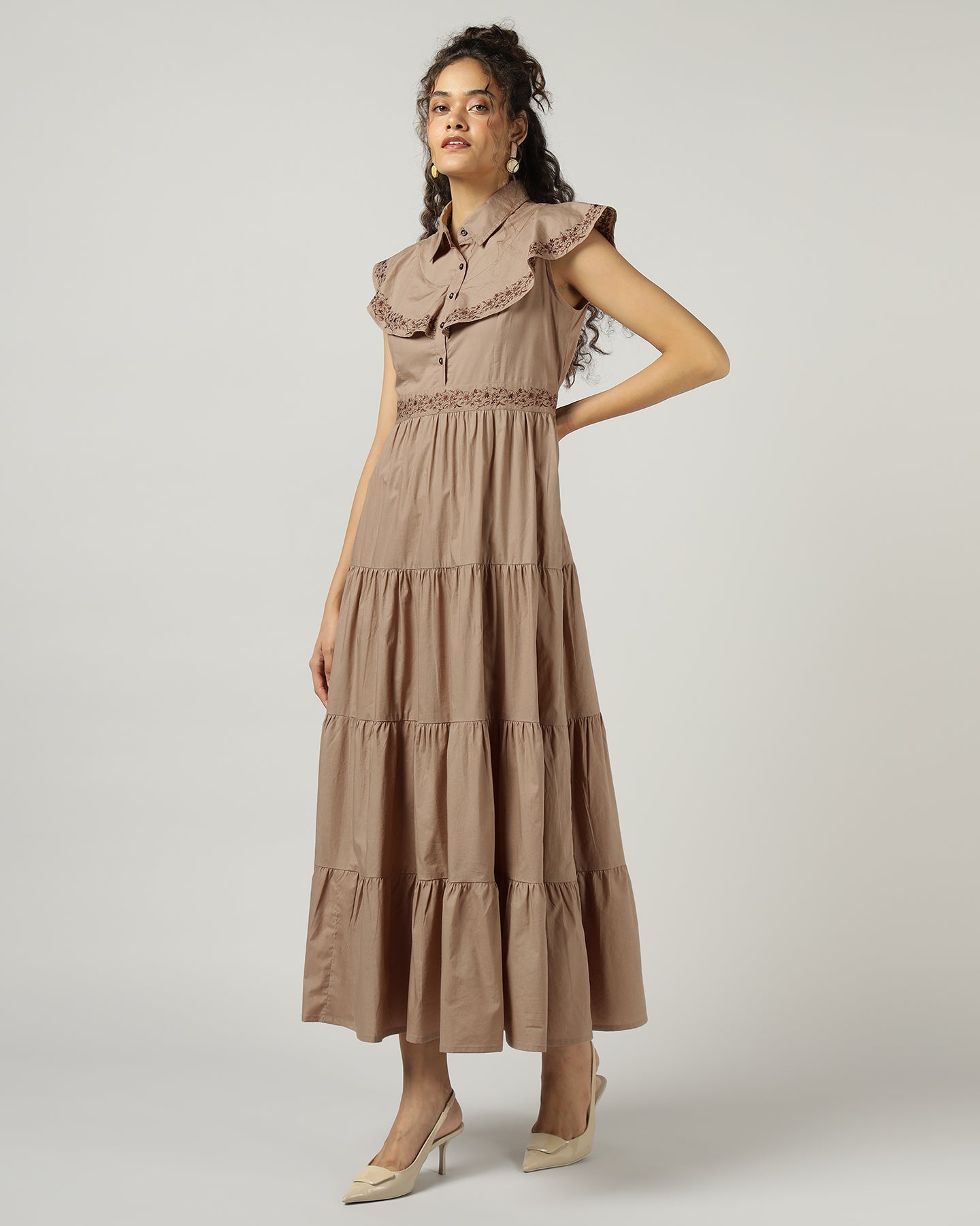 Mocha 4 Tier Long Maxi Dress - 3044