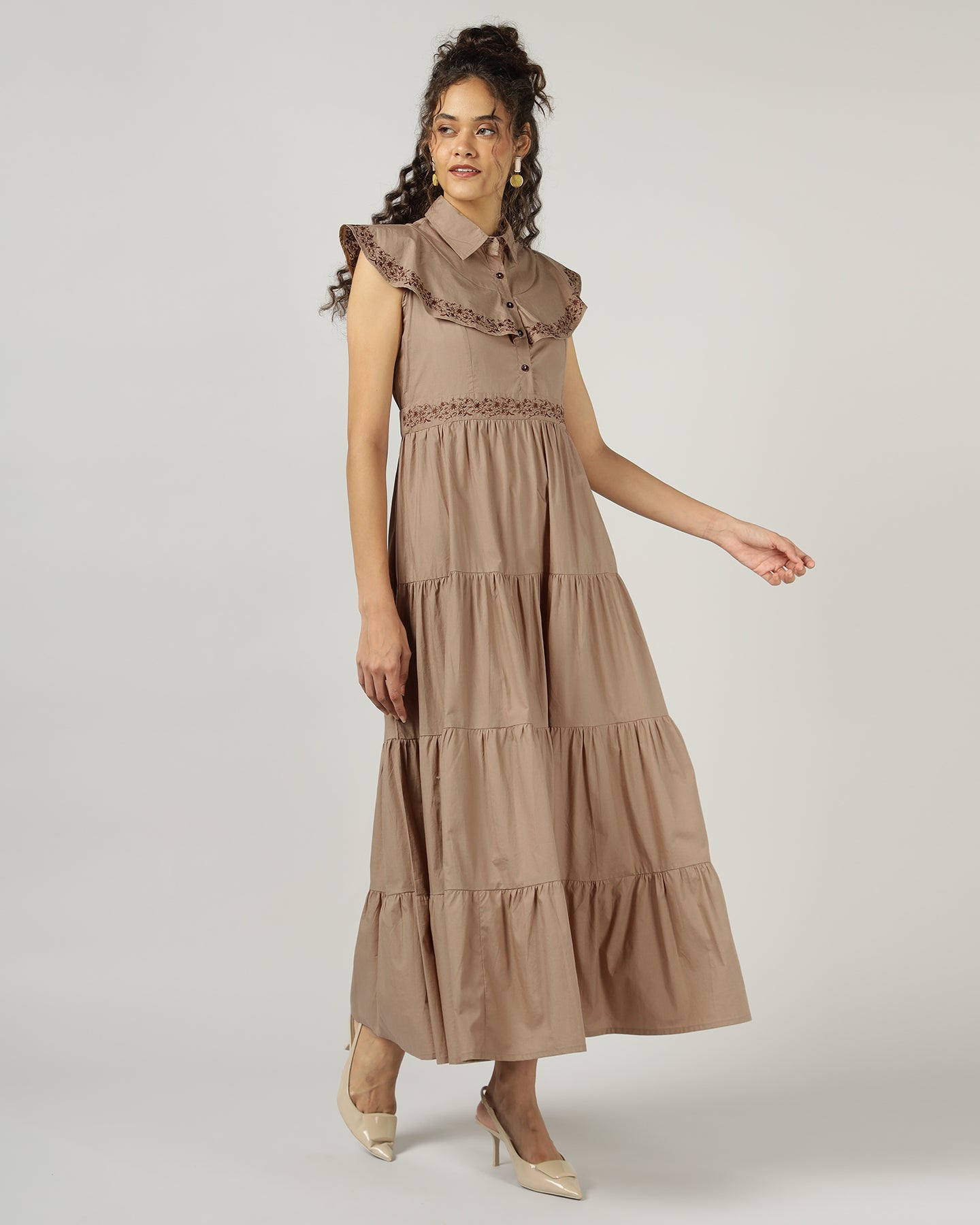 Mocha 4 Tier Long Maxi Dress - 3044