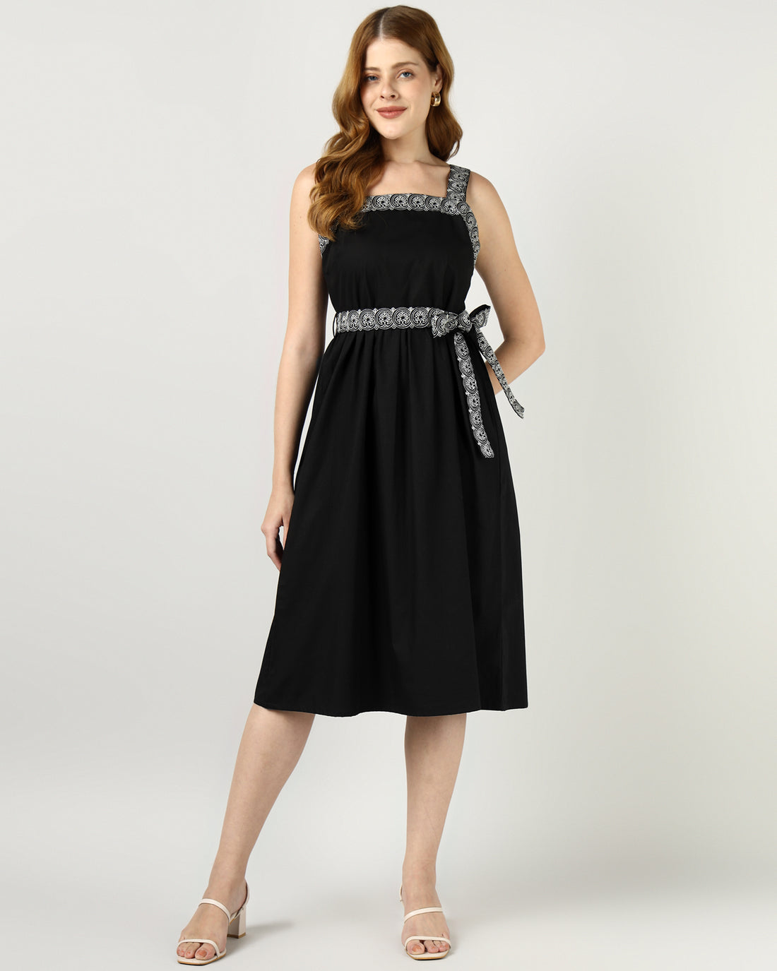 Women’s Black Embroidered Midi Evening Dress- 3038