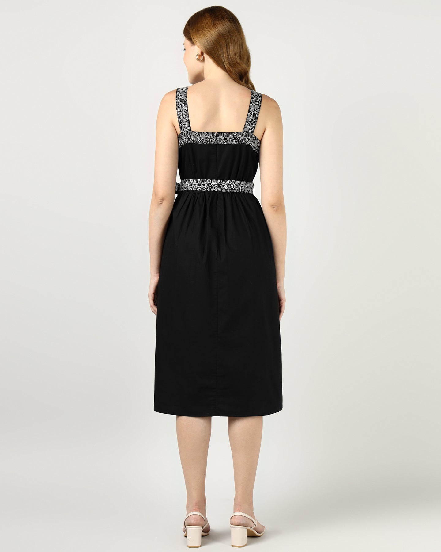 Women’s Black Embroidered Midi Evening Dress- 3038