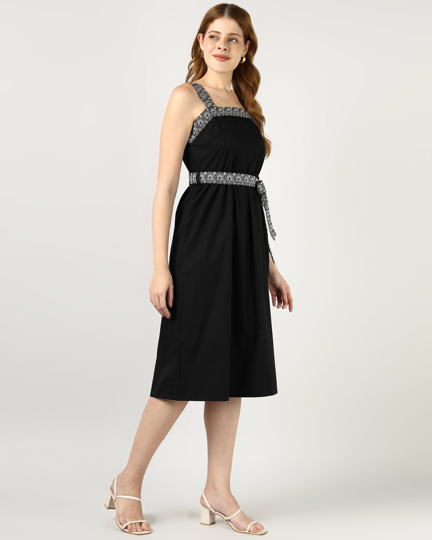 Women’s Black Embroidered Midi Evening Dress- 3038