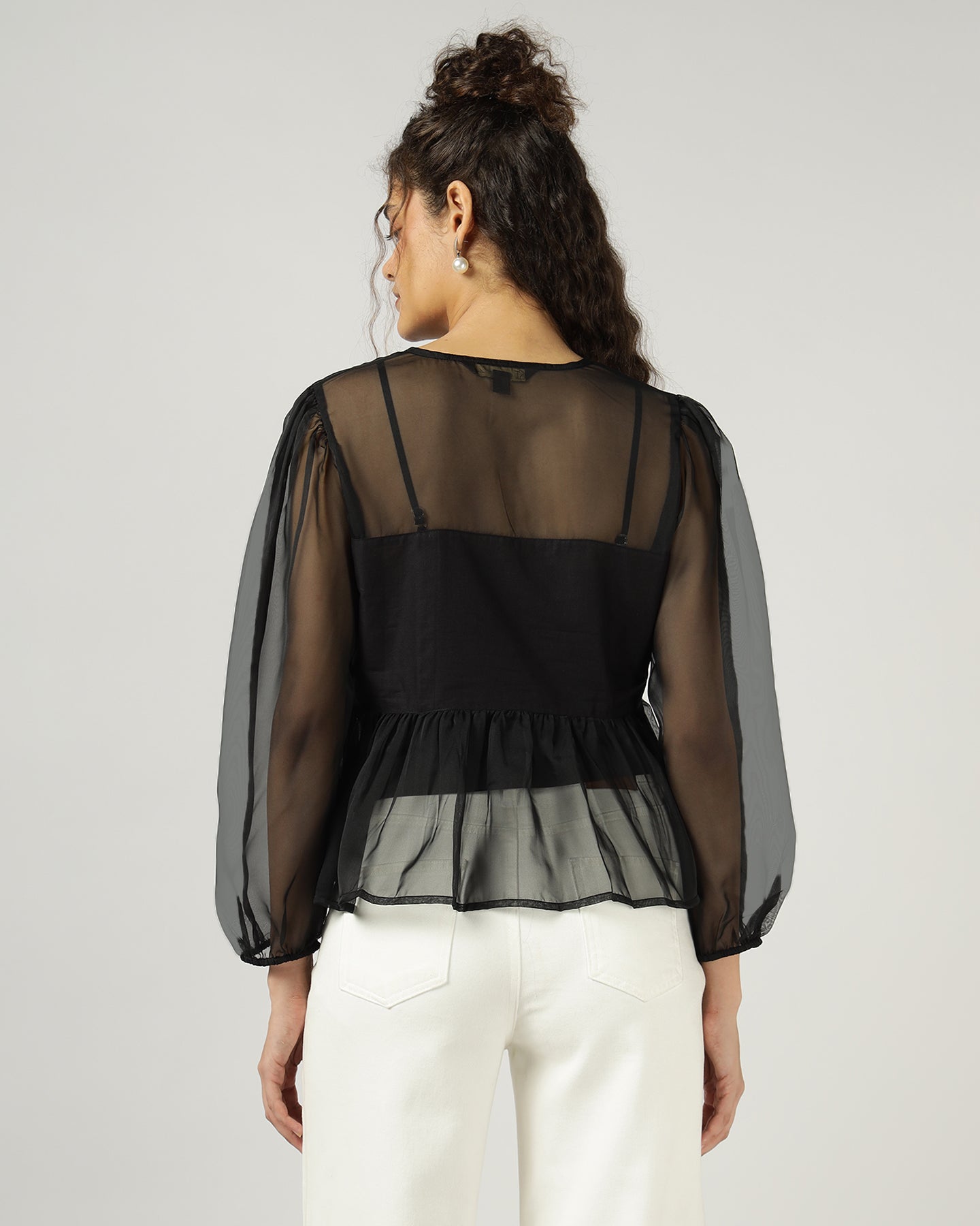Black Organza embroidered top with camisole - 2999