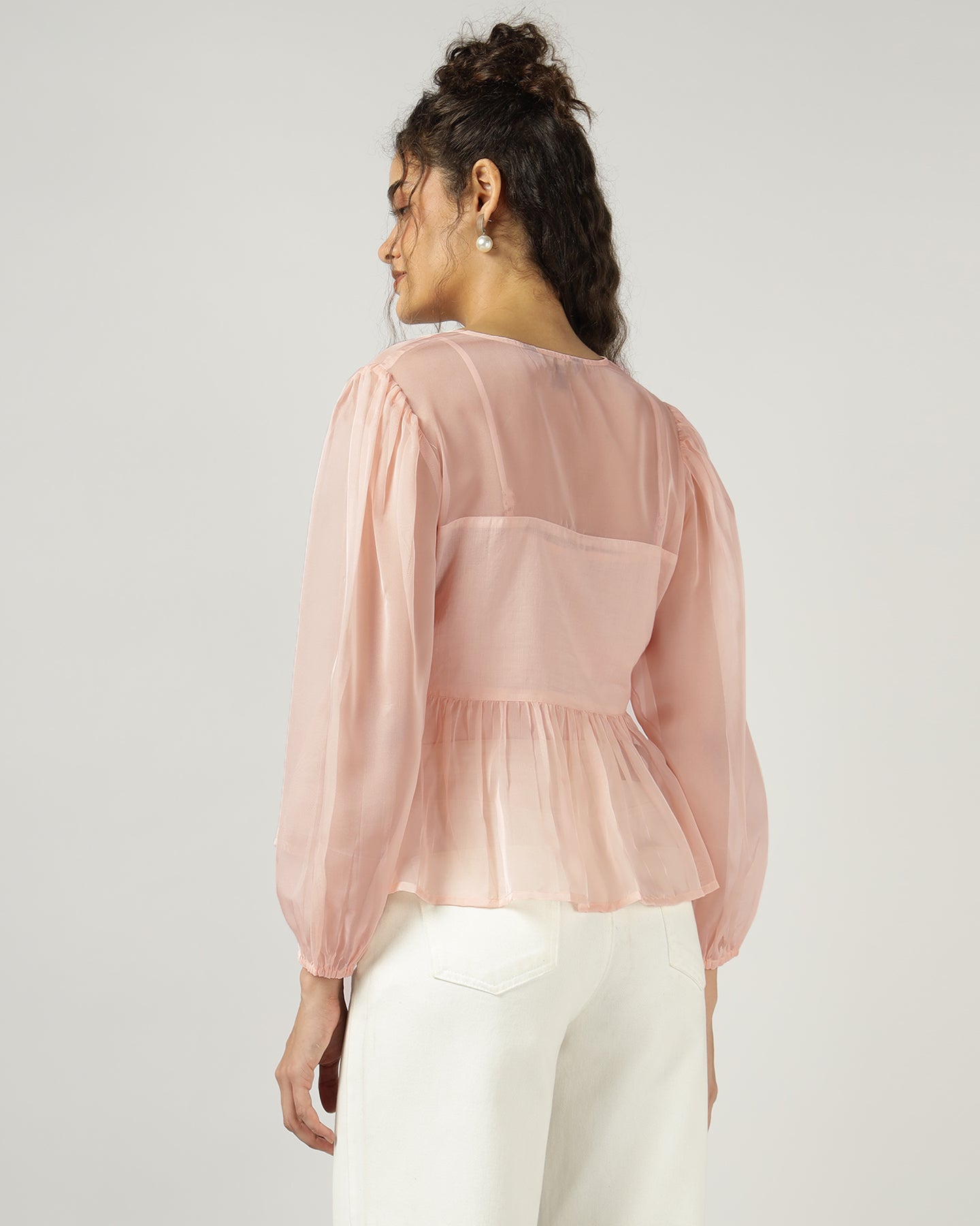 Peach Organza embroidered top with camisole - 3000